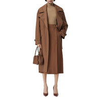 Jupe ceinturée sur mesure en viscose et laine - Warm Walnut