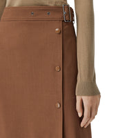 Jupe ceinturée sur mesure en viscose et laine - Warm Walnut