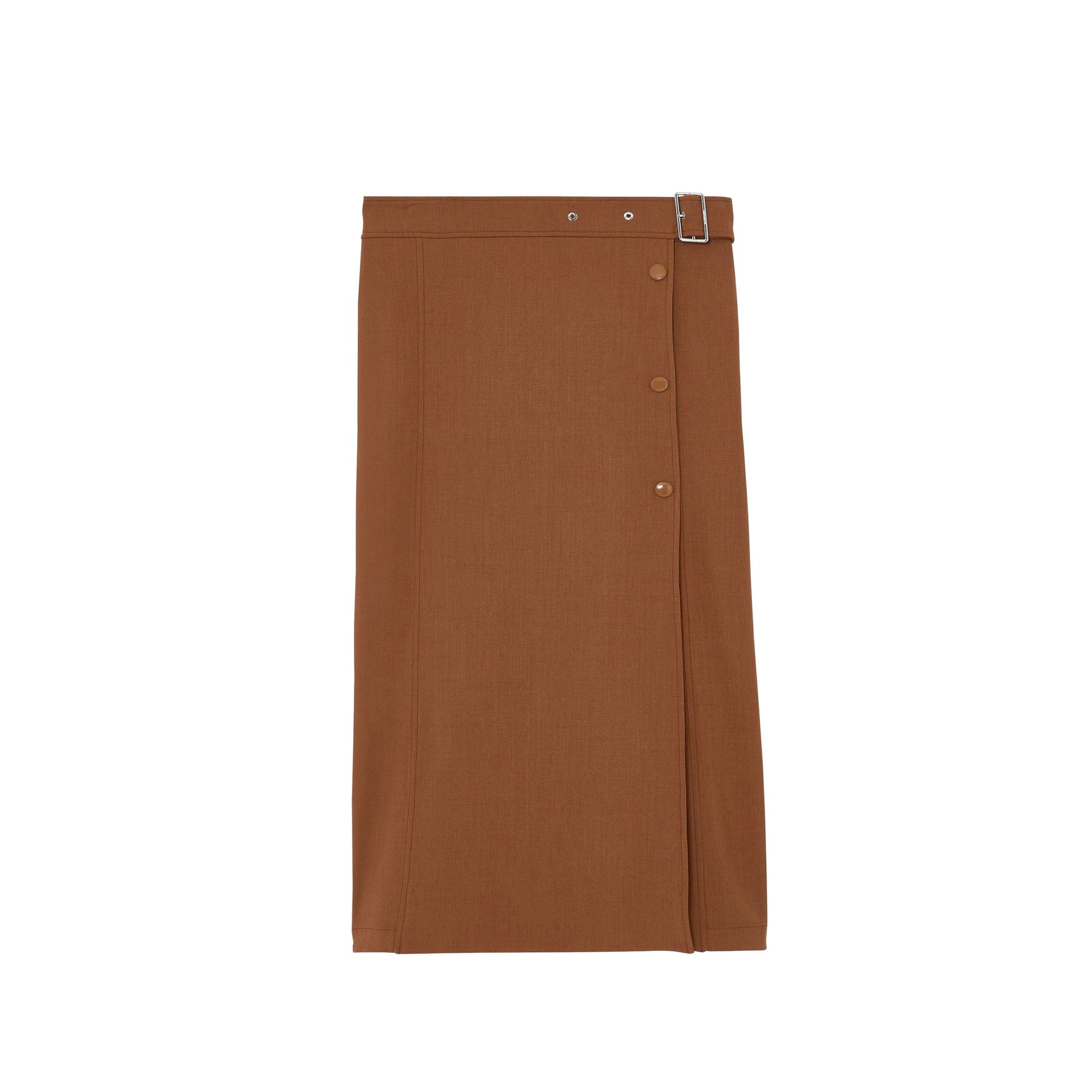 Jupe ceinturée sur mesure en viscose et laine - Warm Walnut