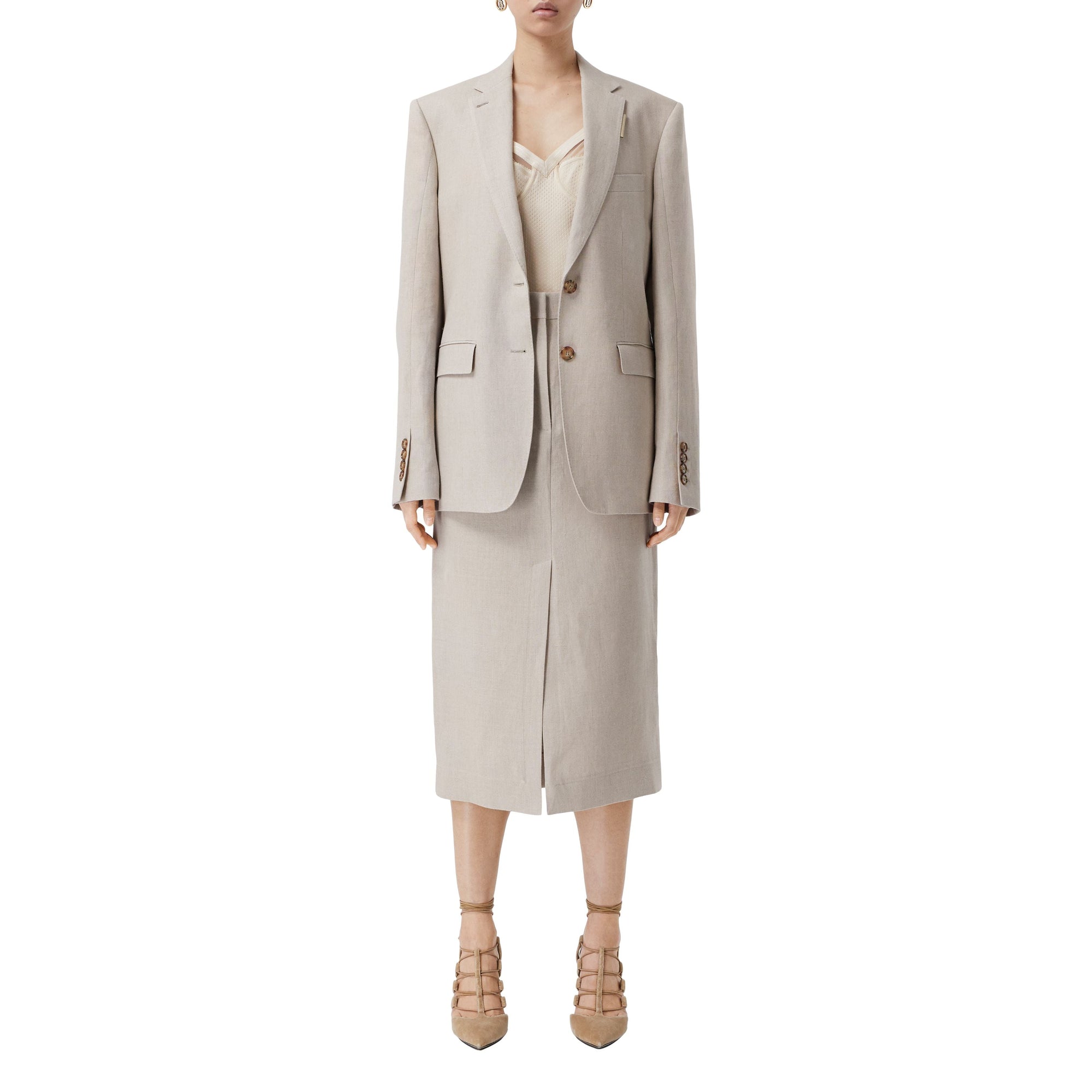 Jupe crayon tailleur sur mesure en lin - Oatmeal