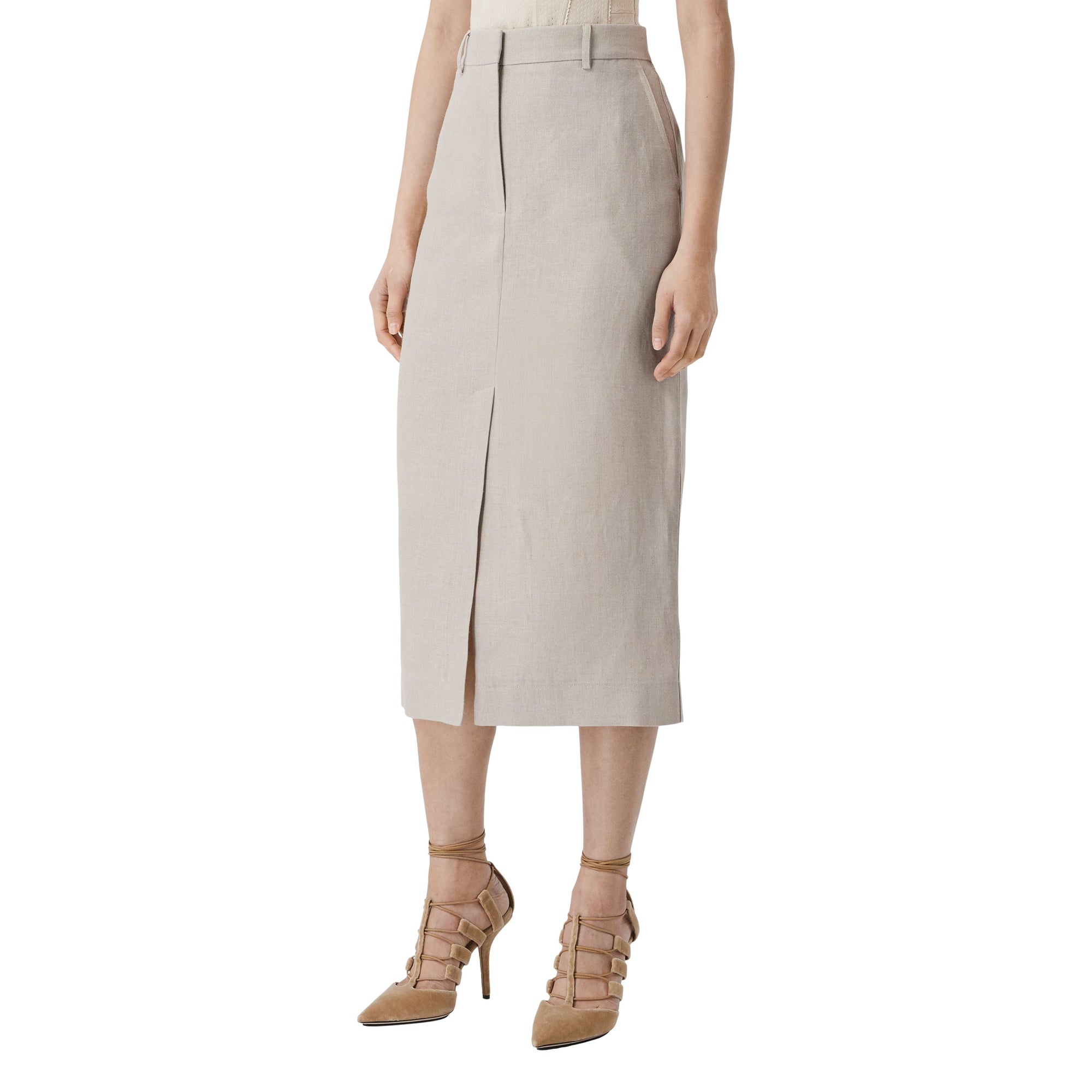 Jupe crayon tailleur sur mesure en lin - Oatmeal