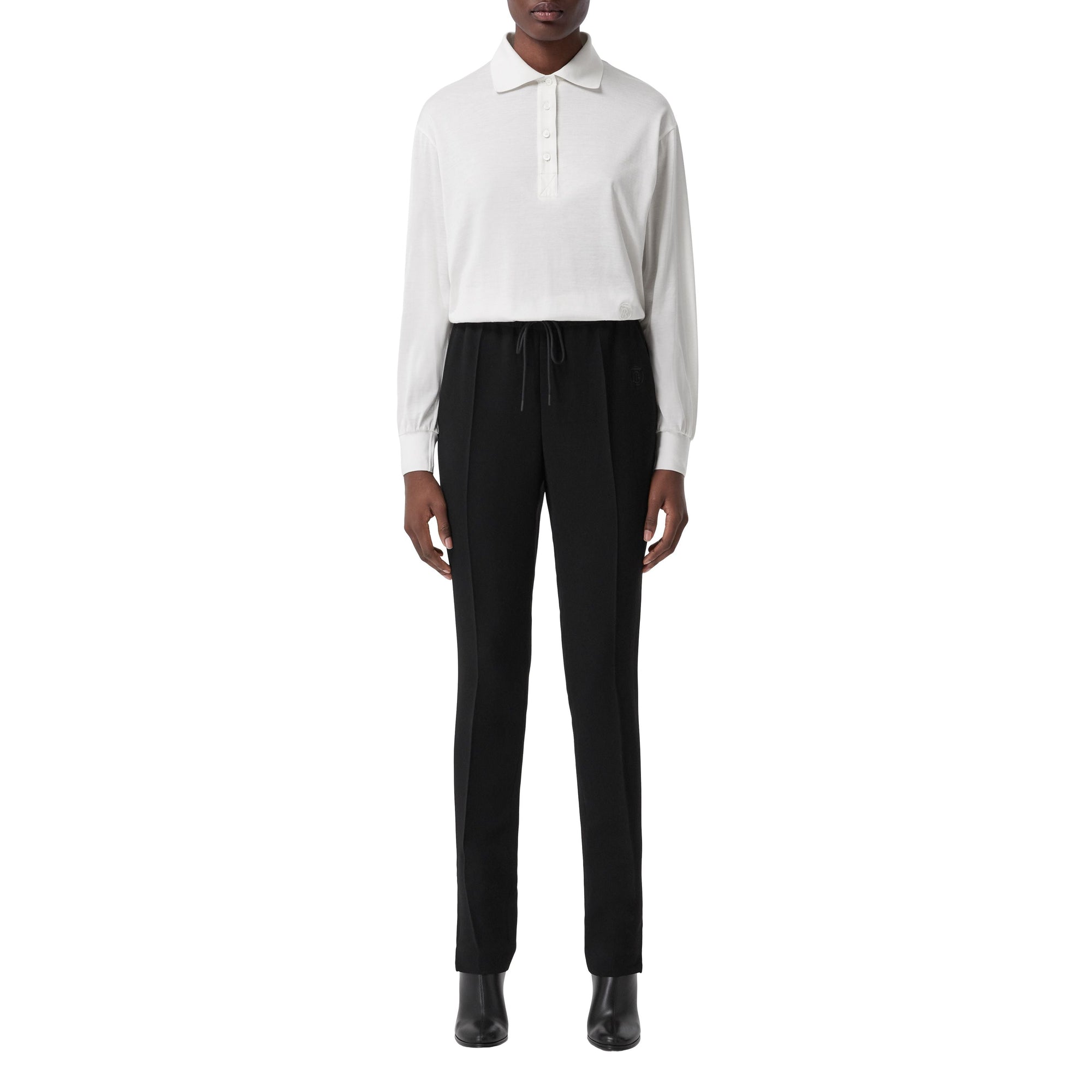 Polo à manches longues en soie et coton Monogram - Ivory