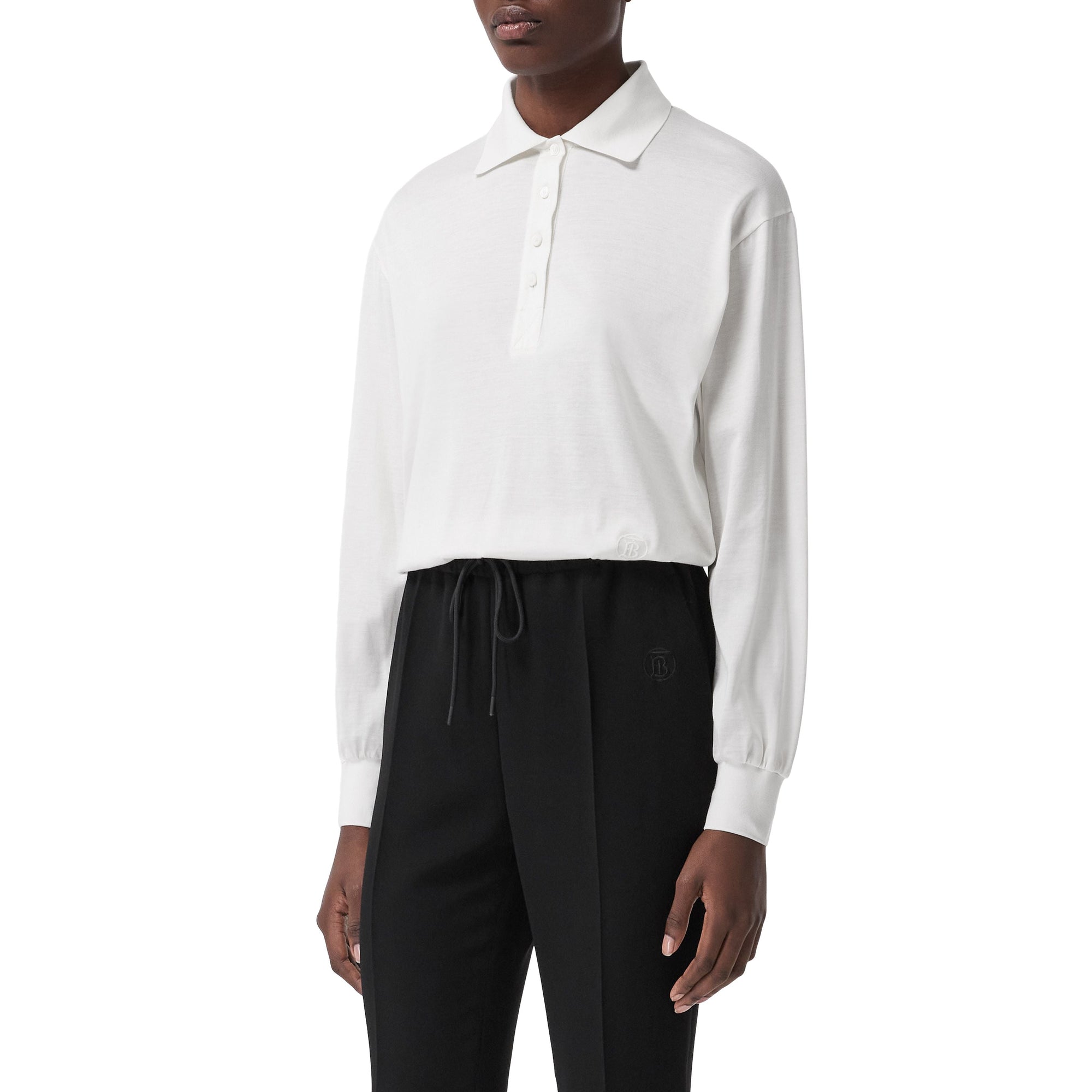 Polo à manches longues en soie et coton Monogram - Ivory