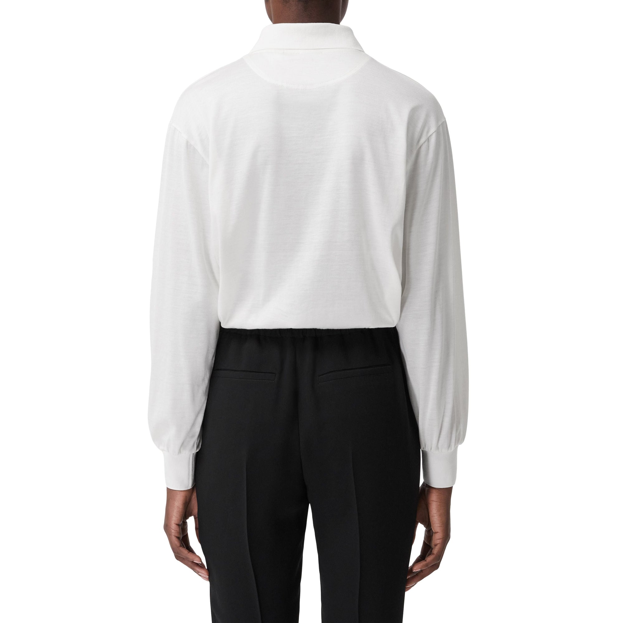 Polo à manches longues en soie et coton Monogram - Ivory