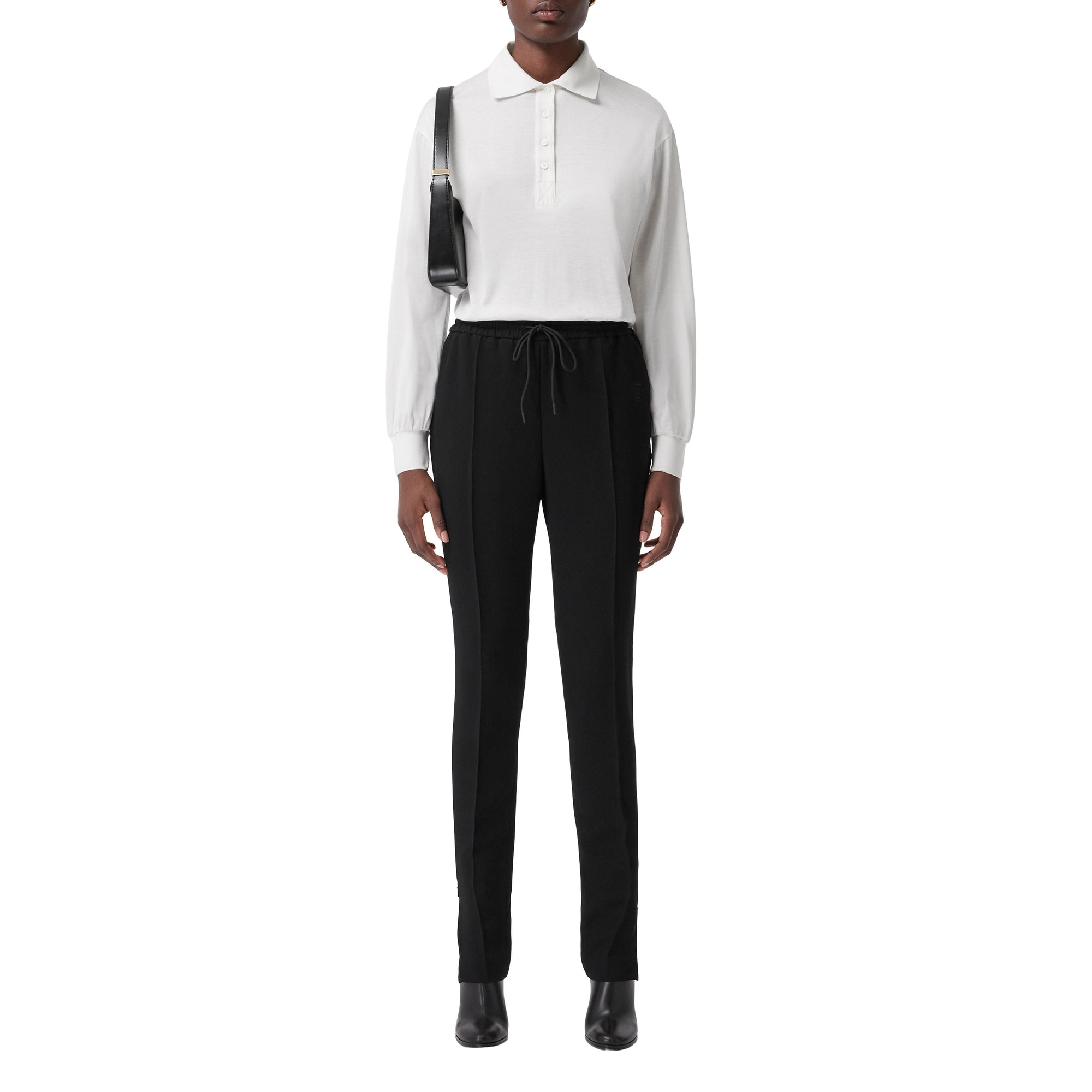 Polo à manches longues en soie et coton Monogram - Ivory