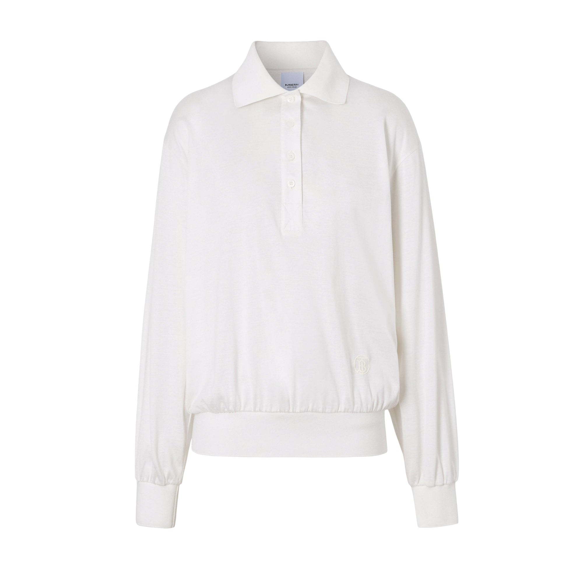 Polo à manches longues en soie et coton Monogram - Ivory