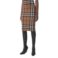 Jupe en jacquard de coton et soie à motif check - Birch Brown