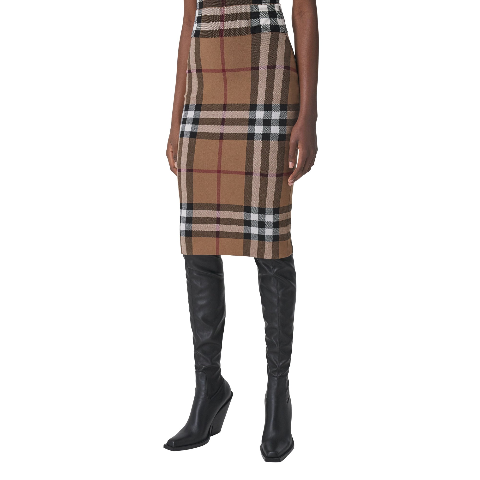 Jupe en jacquard de coton et soie à motif check - Birch Brown