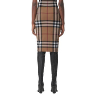 Jupe en jacquard de coton et soie à motif check - Birch Brown