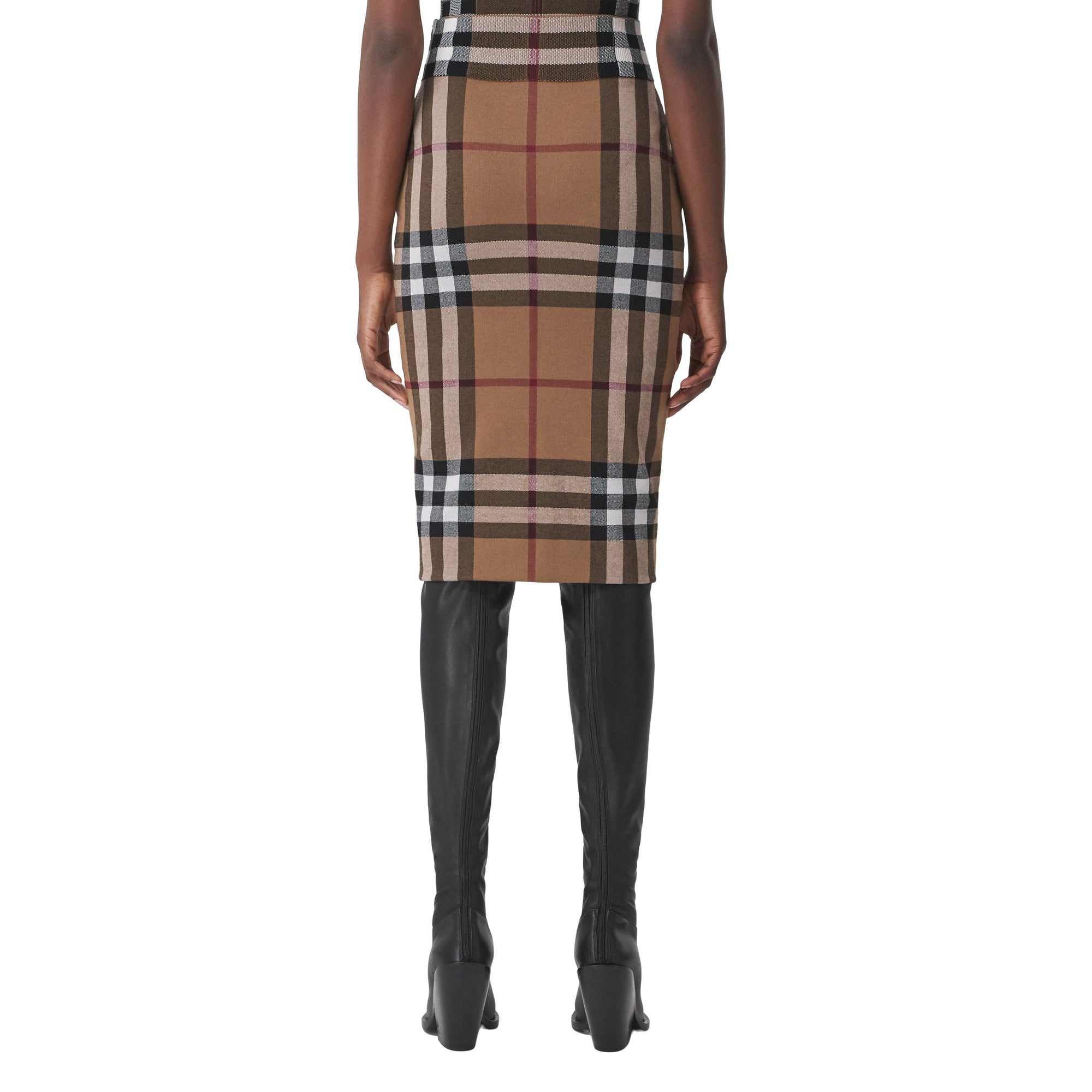 Jupe en jacquard de coton et soie à motif check - Birch Brown