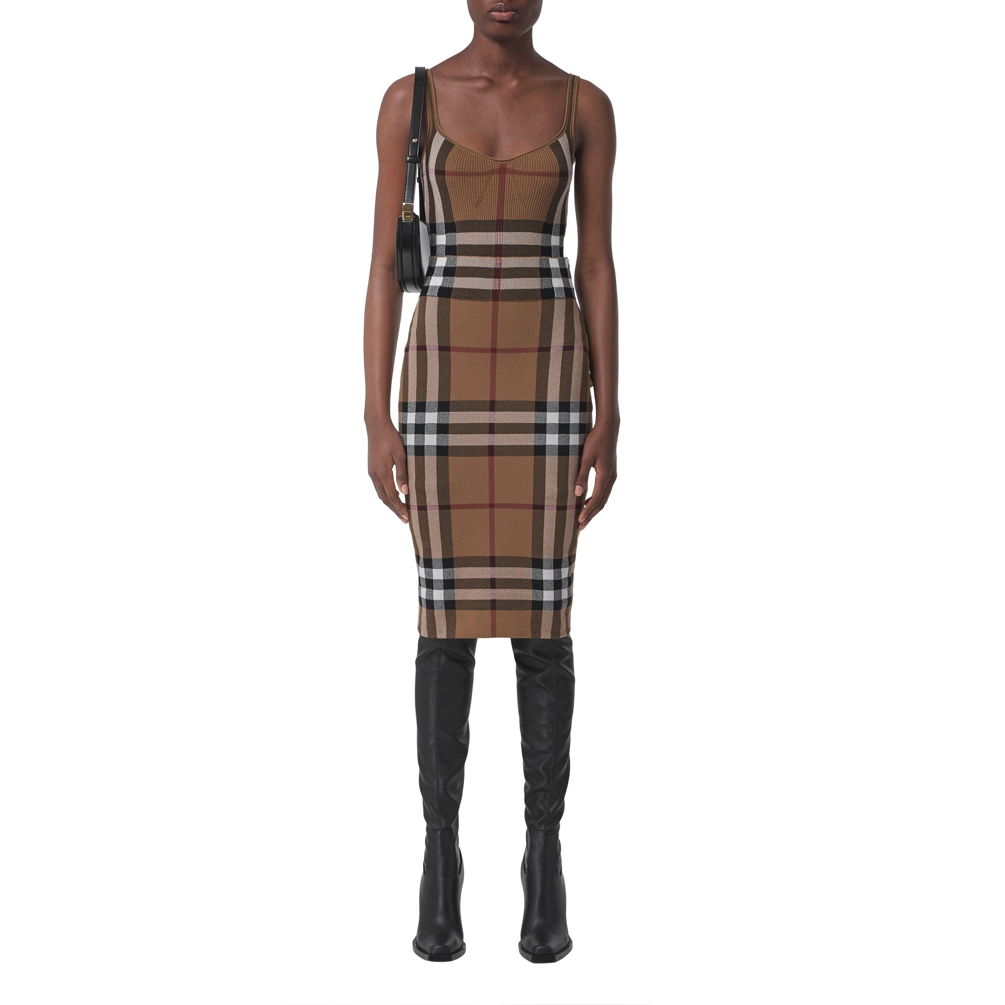 Jupe en jacquard de coton et soie à motif check - Birch Brown