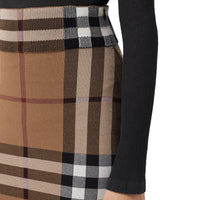 Jupe en jacquard de coton et soie à motif check - Birch Brown