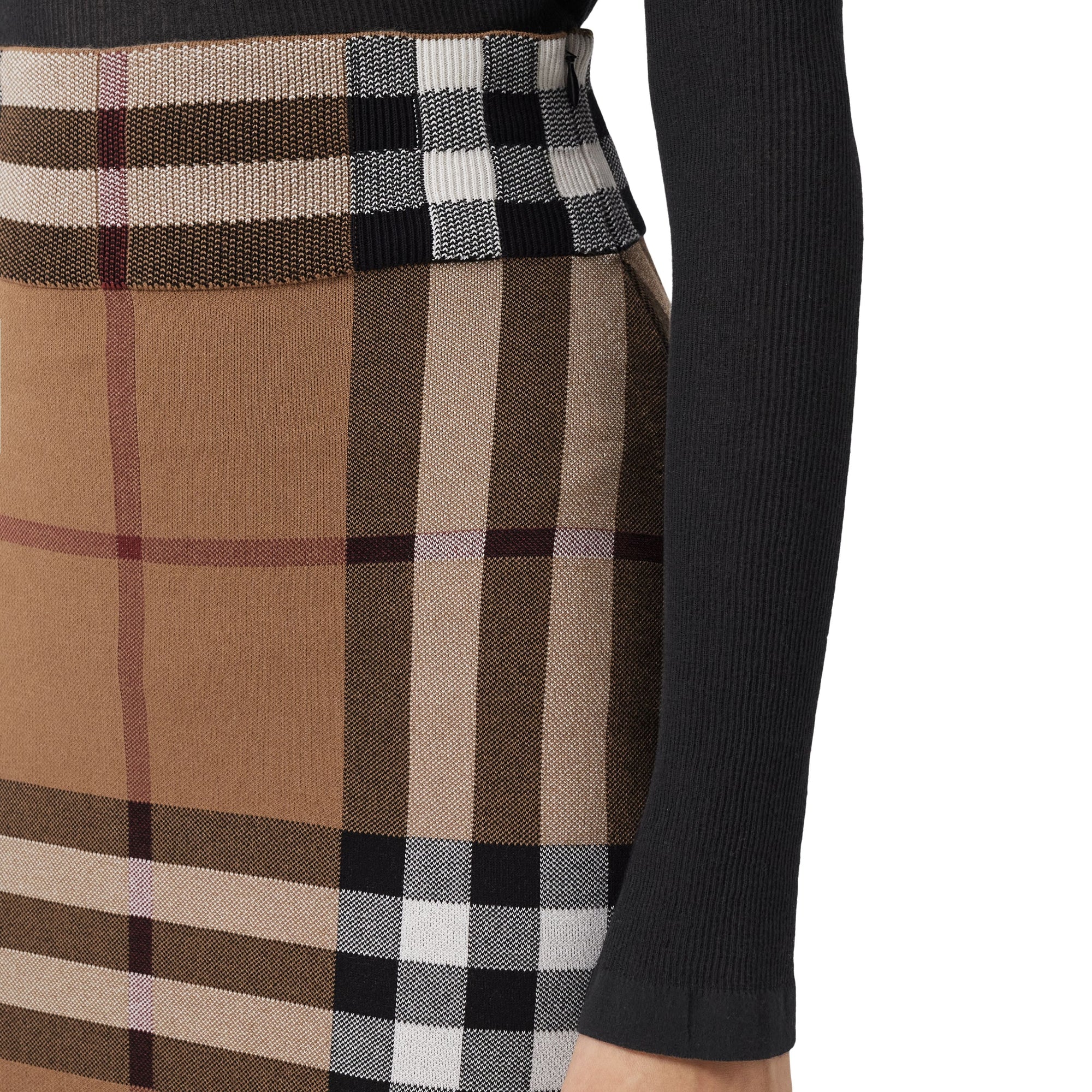 Jupe en jacquard de coton et soie à motif check - Birch Brown