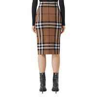 Jupe en jacquard de coton et soie à motif check - Birch Brown