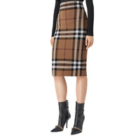 Jupe en jacquard de coton et soie à motif check - Birch Brown