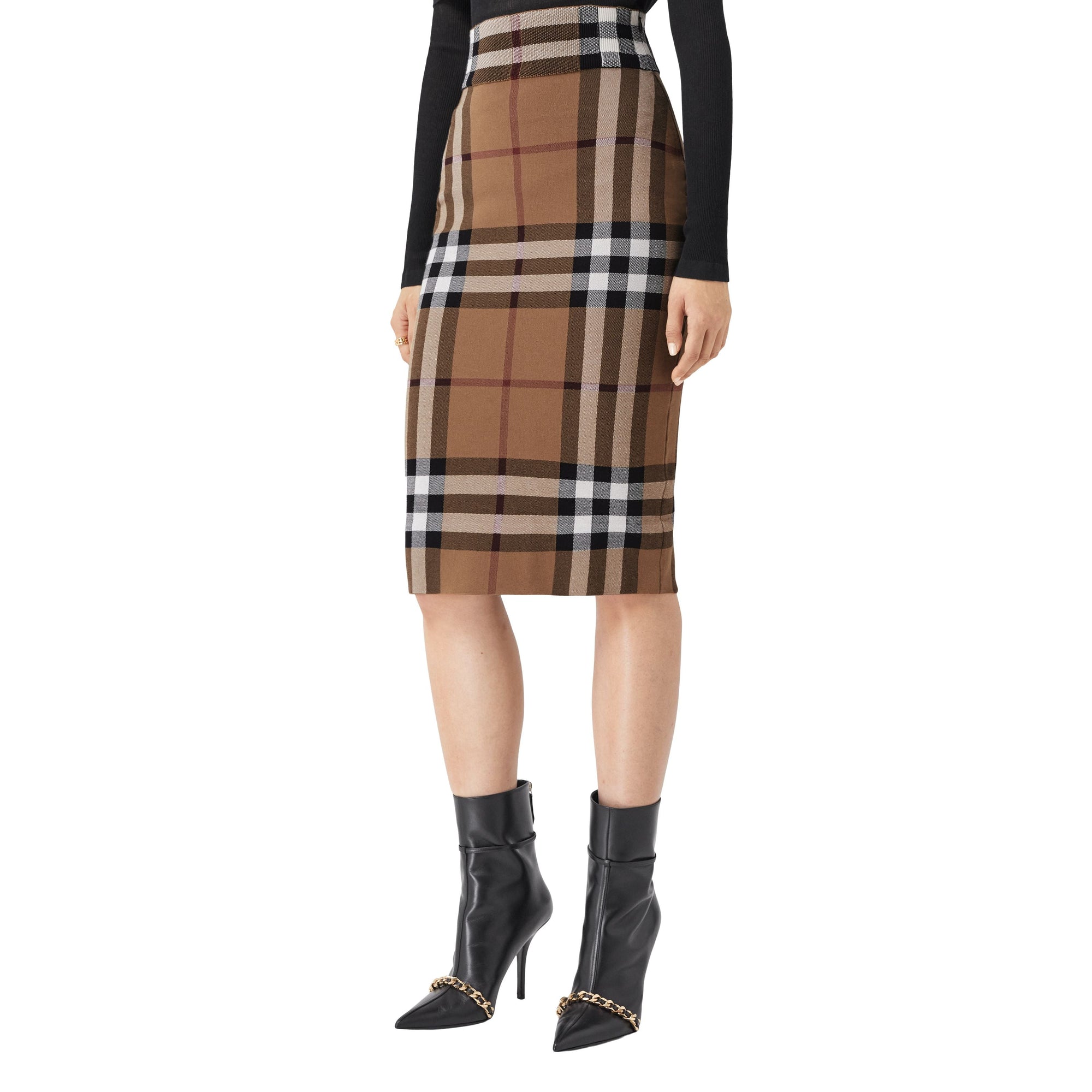 Jupe en jacquard de coton et soie à motif check - Birch Brown