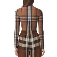 T-shirt à col montant stretch à motif check - Birch Brown