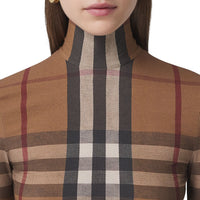T-shirt à col montant stretch à motif check - Birch Brown