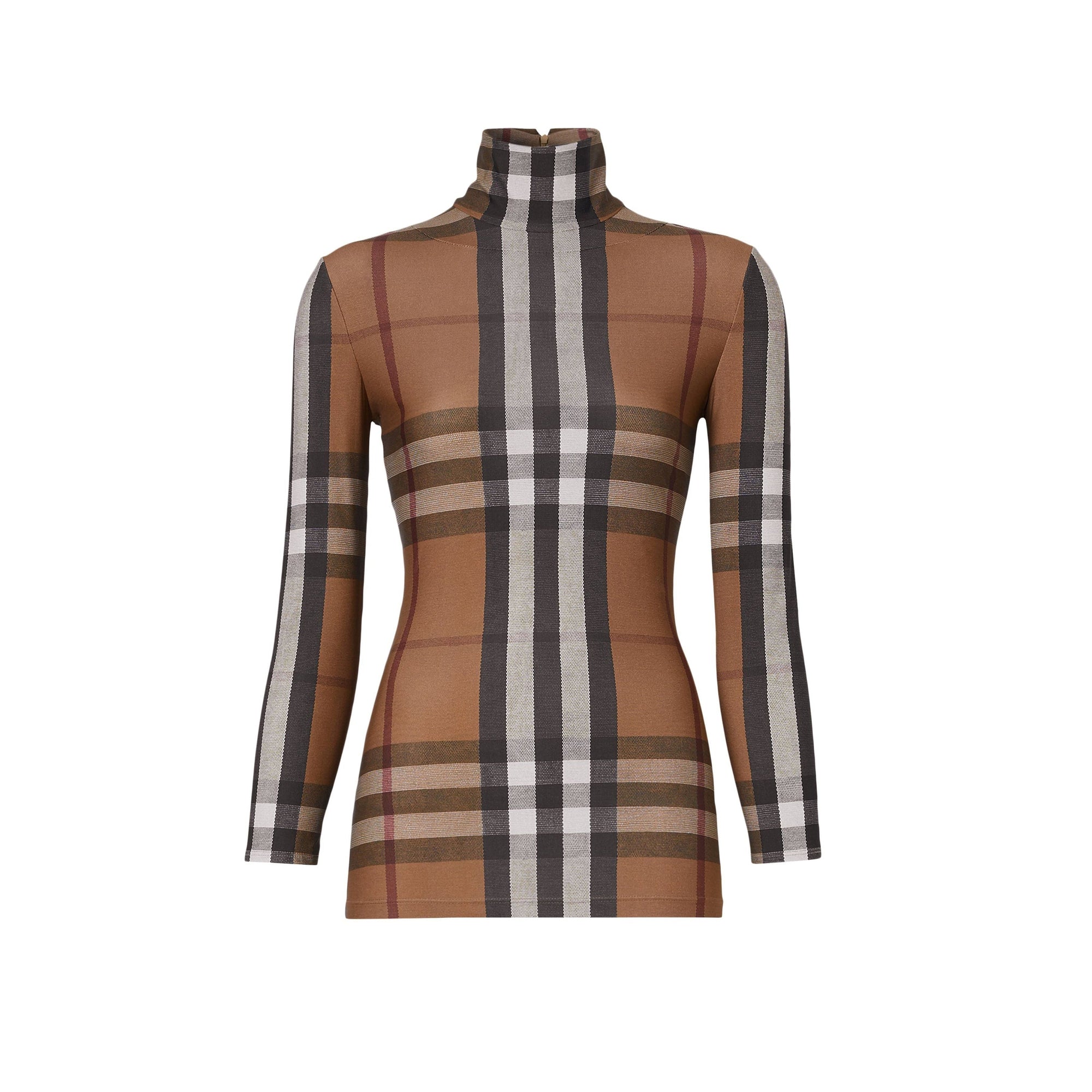 T-shirt à col montant stretch à motif check - Birch Brown