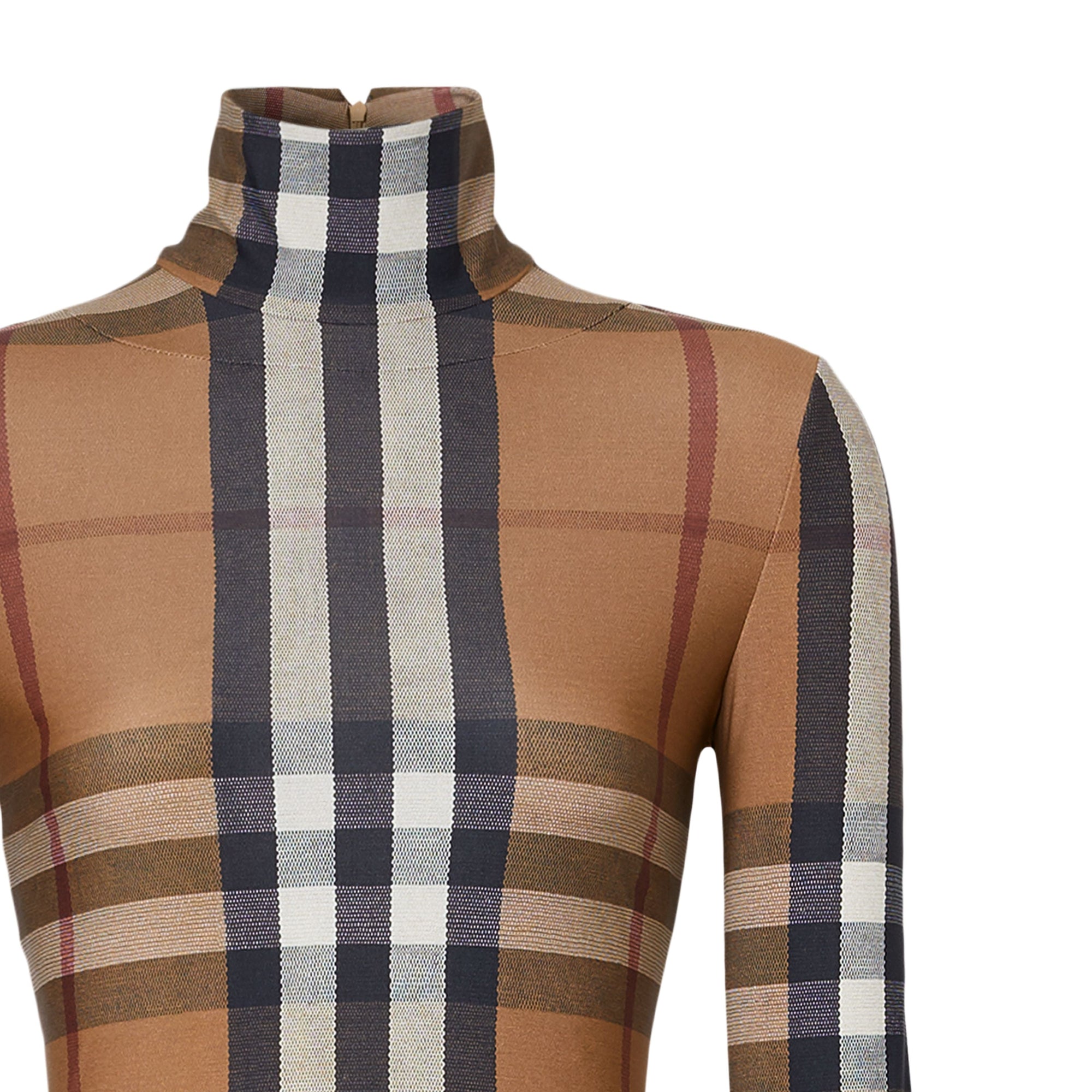 T-shirt à col montant stretch à motif check - Birch Brown