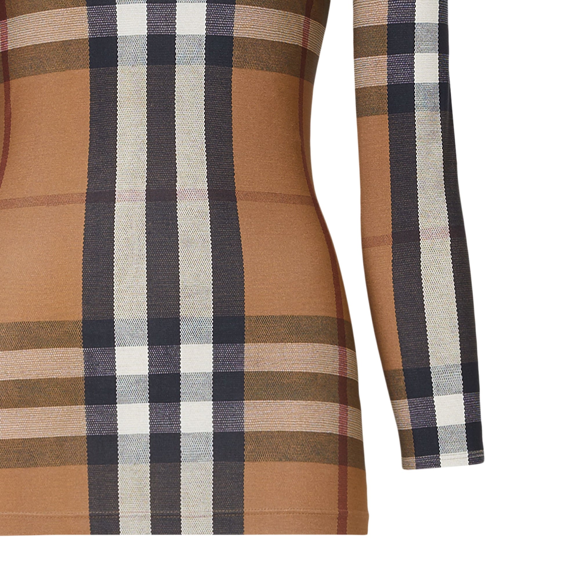 T-shirt à col montant stretch à motif check - Birch Brown