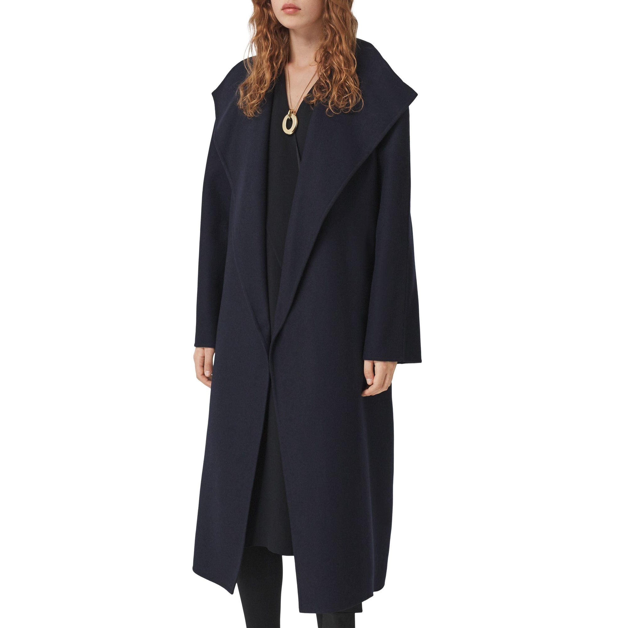 Manteau portefeuille ceinturé en cachemire double face - Navy Black
