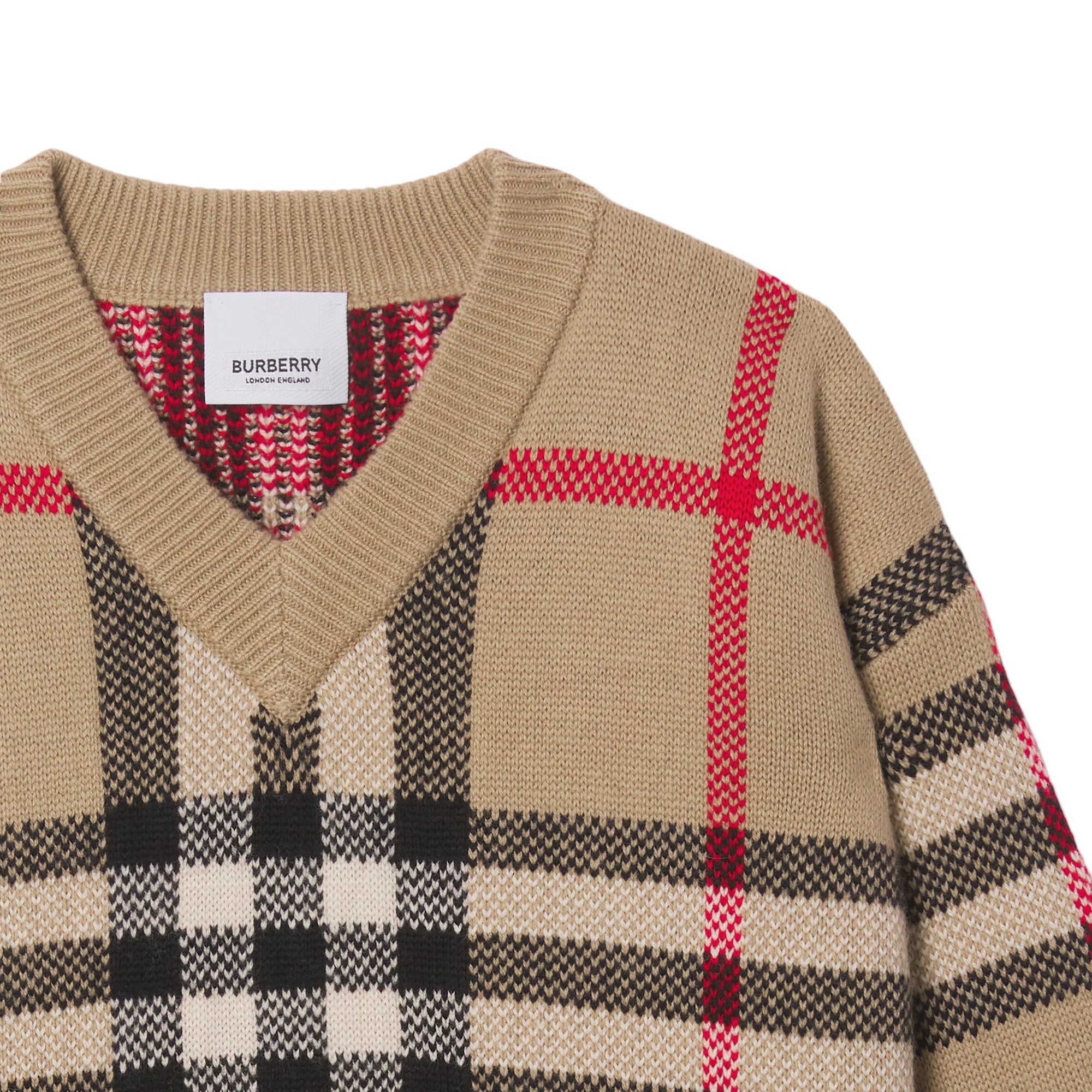 Pull en laine et cachemire Check jacquard - Archive Beige Check