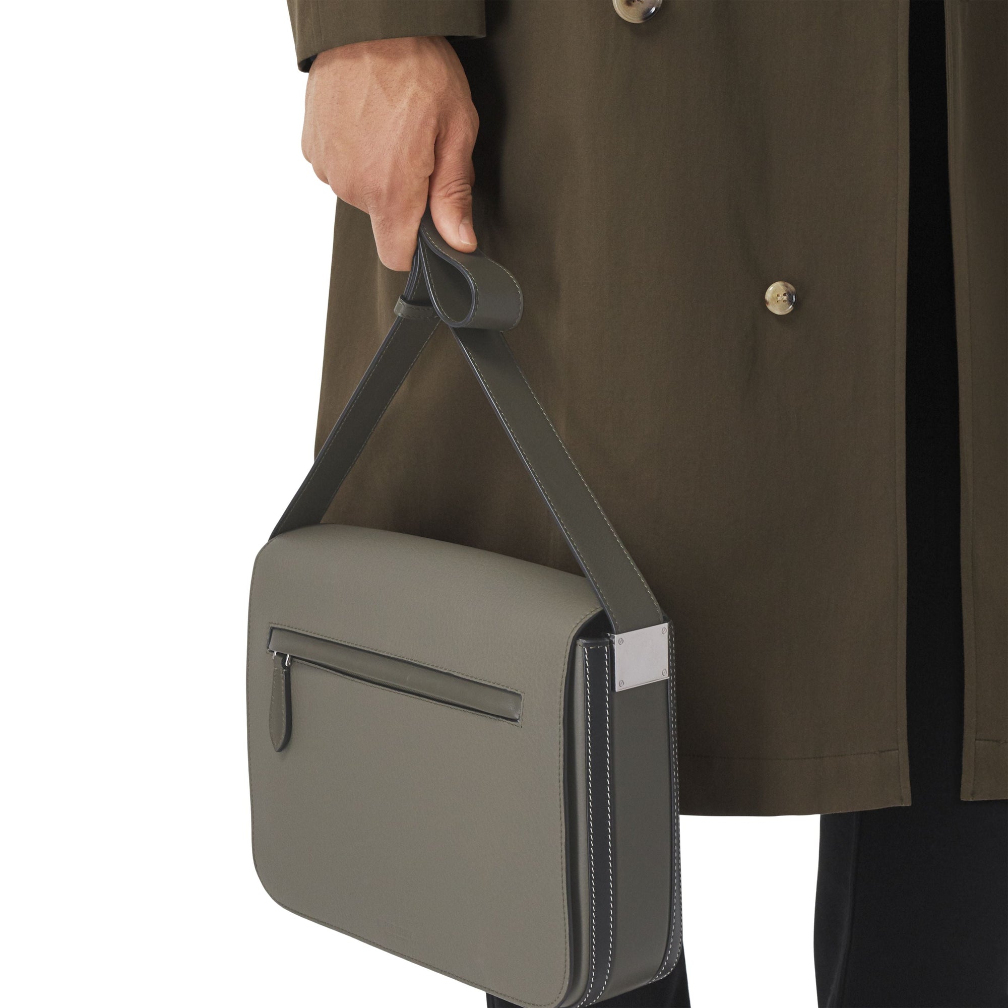 Petit sac Messenger en cuir grainé - Poplar Green & Black