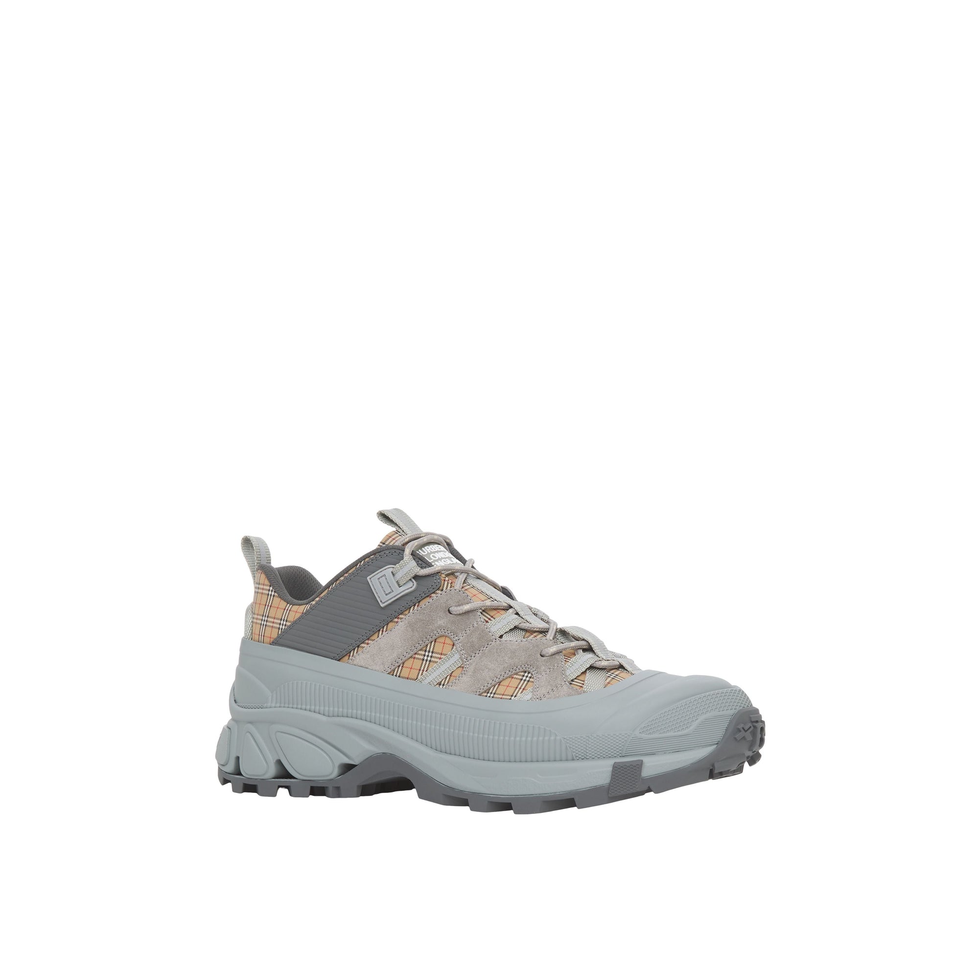 Sneakers Arthur en cuir velours à motif check - White & Grey