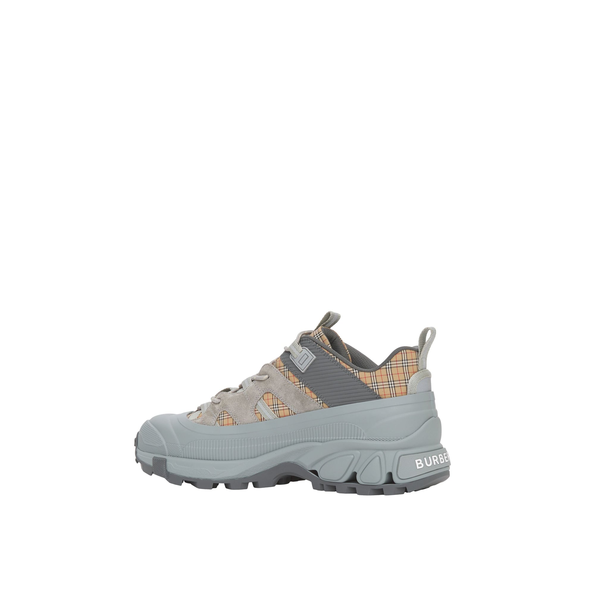 Sneakers Arthur en cuir velours à motif check - White & Grey