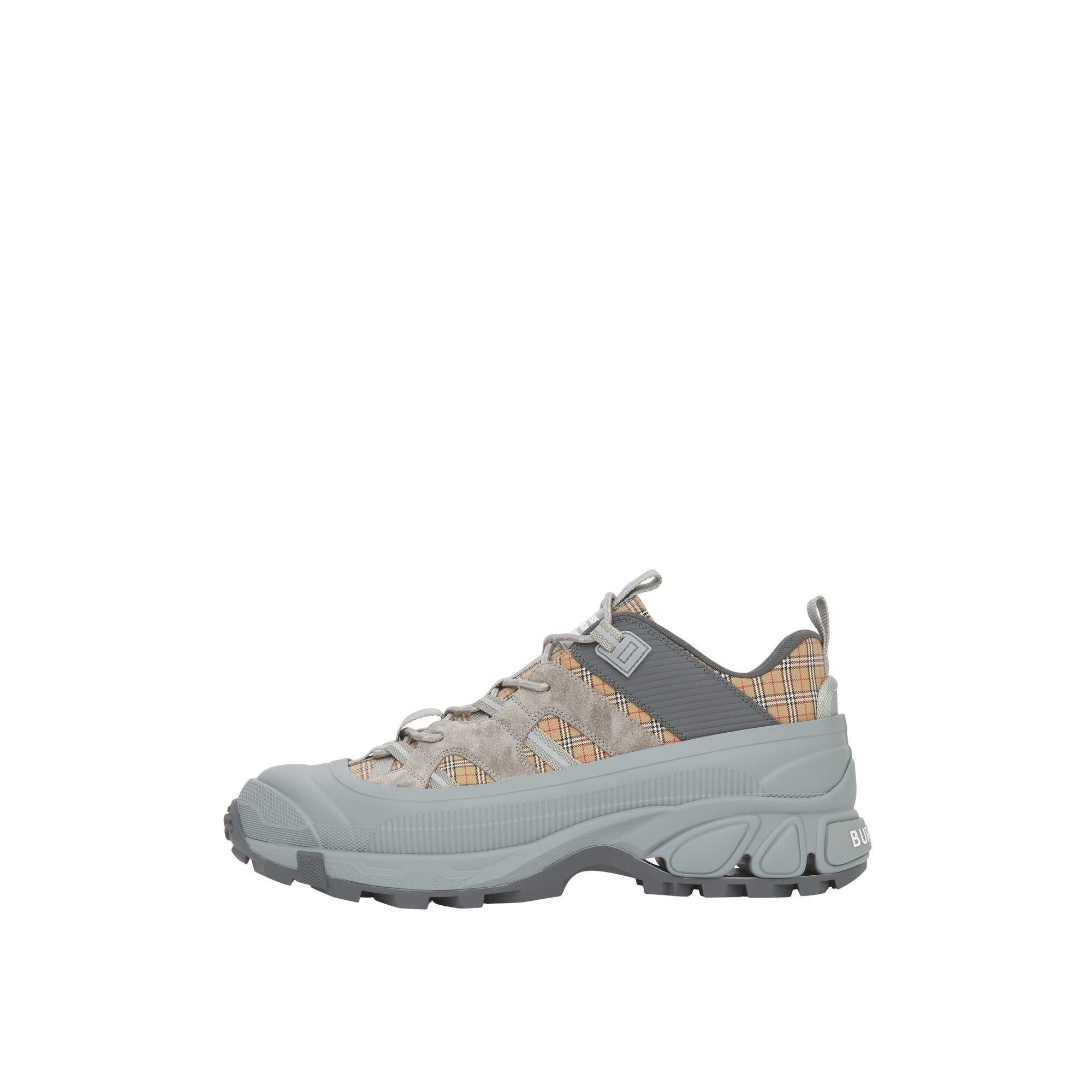 Sneakers Arthur en cuir velours à motif check - White & Grey