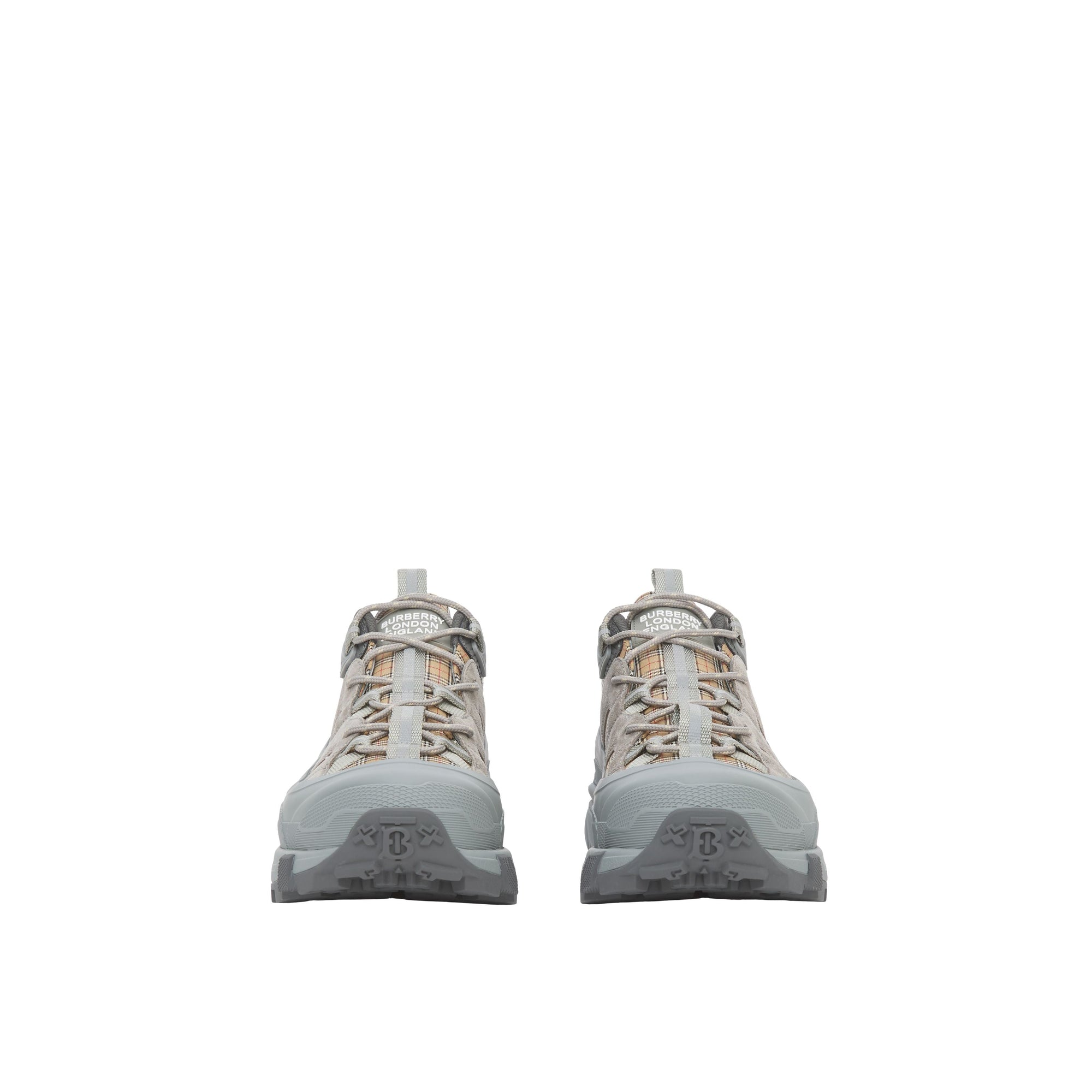 Sneakers Arthur en cuir velours à motif check - White & Grey