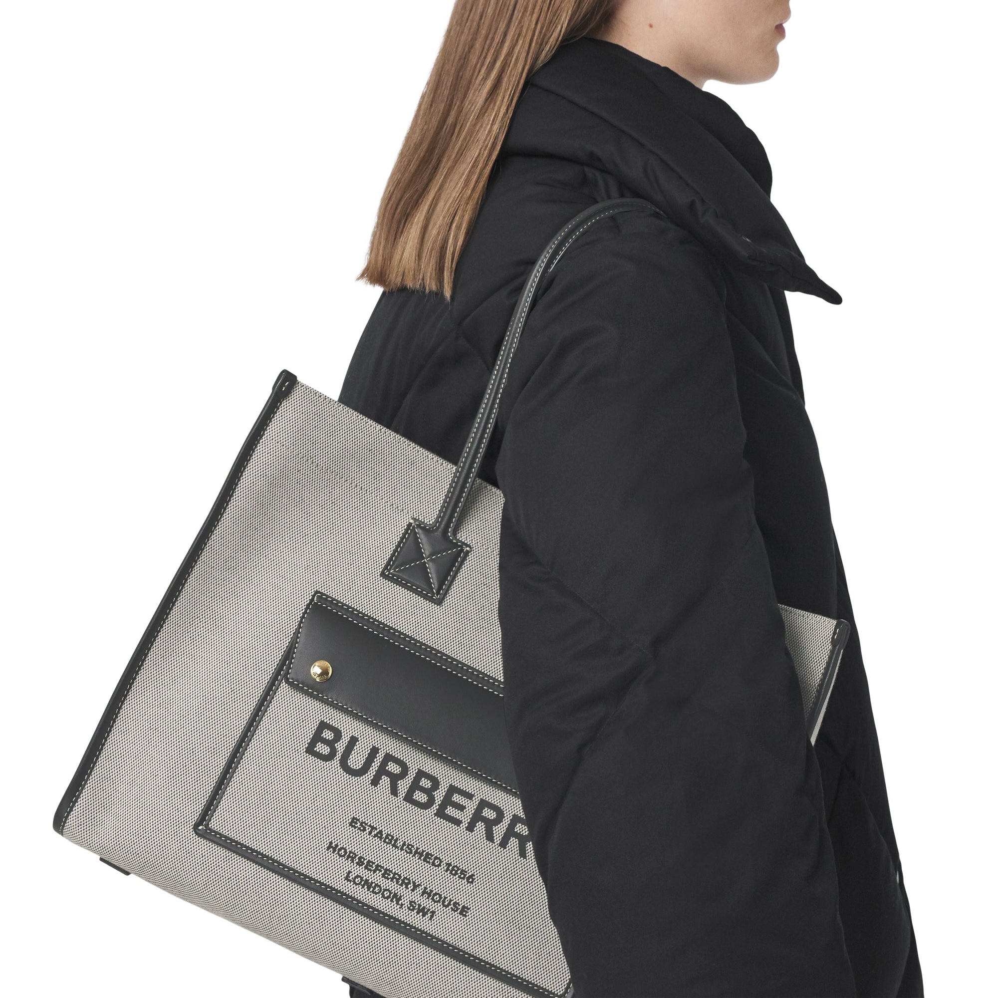Sac cabas Freya en toile et cuir - Black & Black