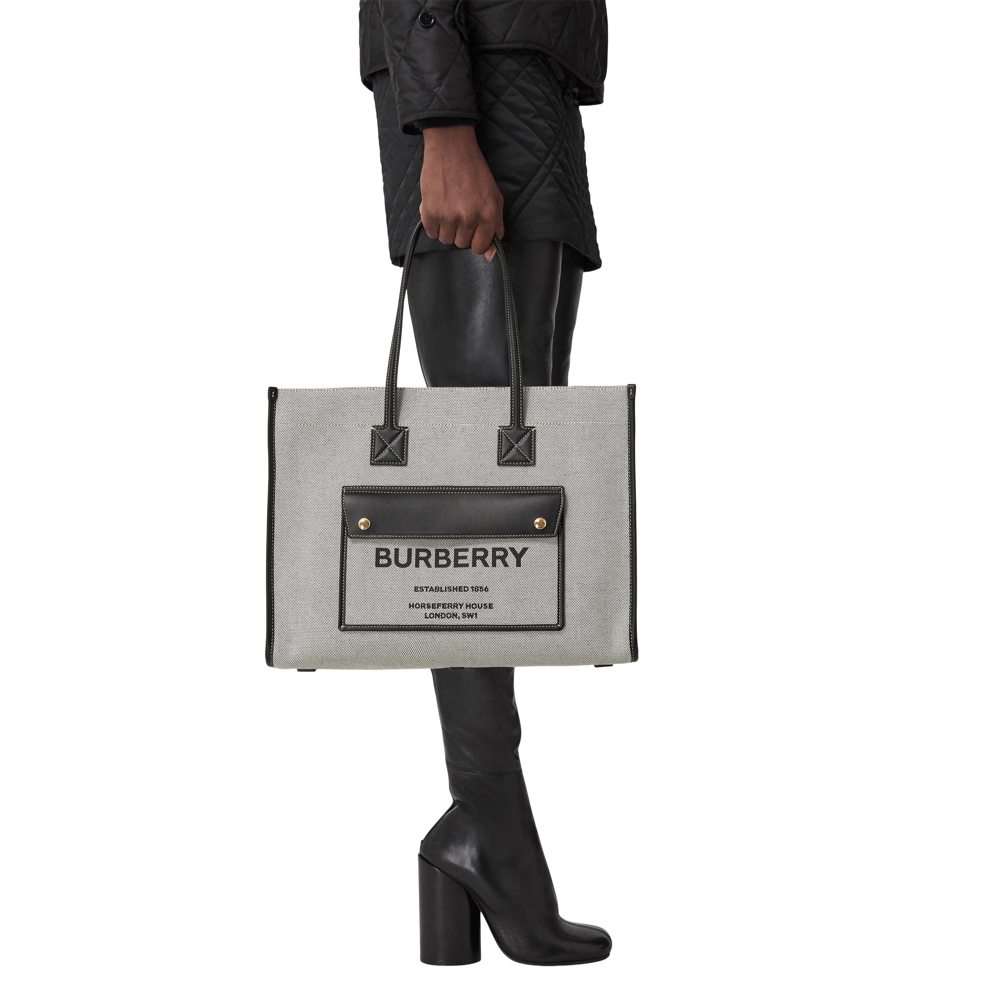 Sac cabas Freya en toile et cuir - Black & Black