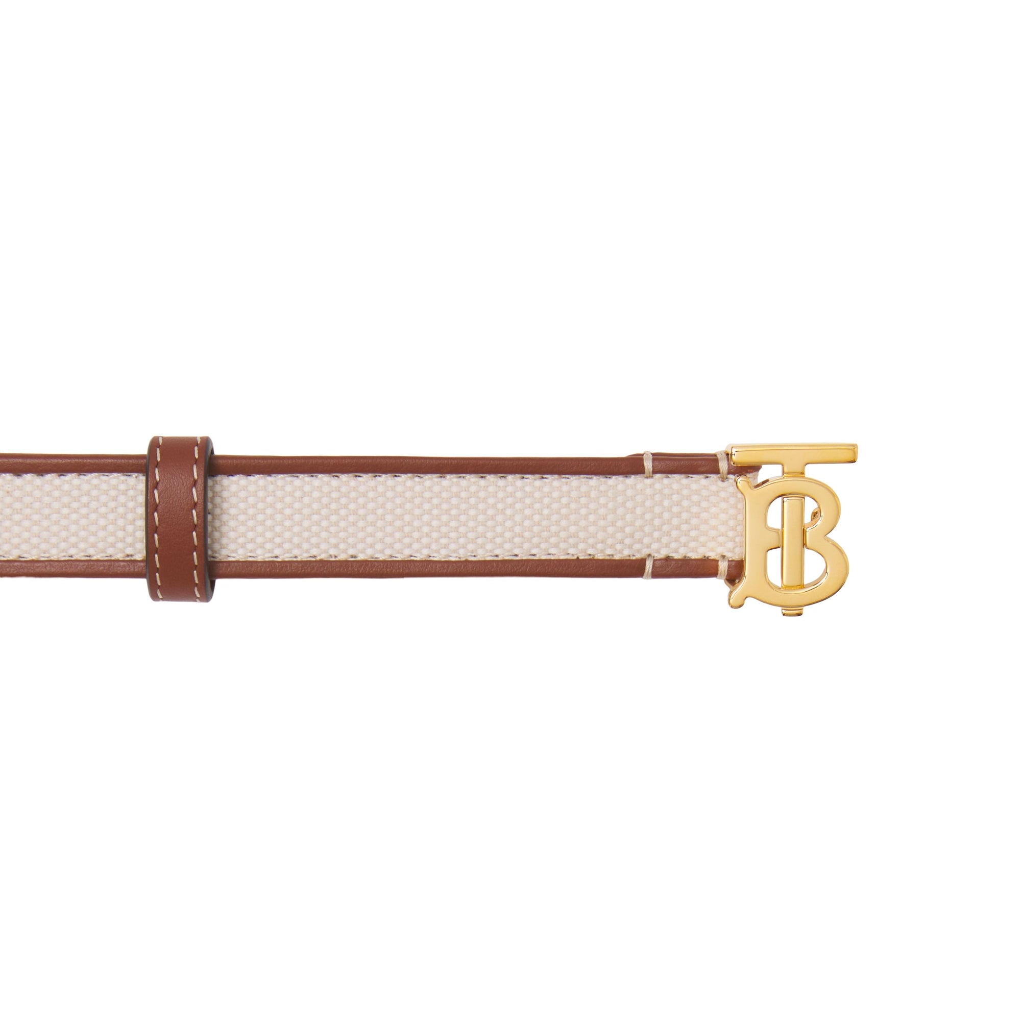 Ceinture TB à plaque en toile et cuir - Natural & Tan