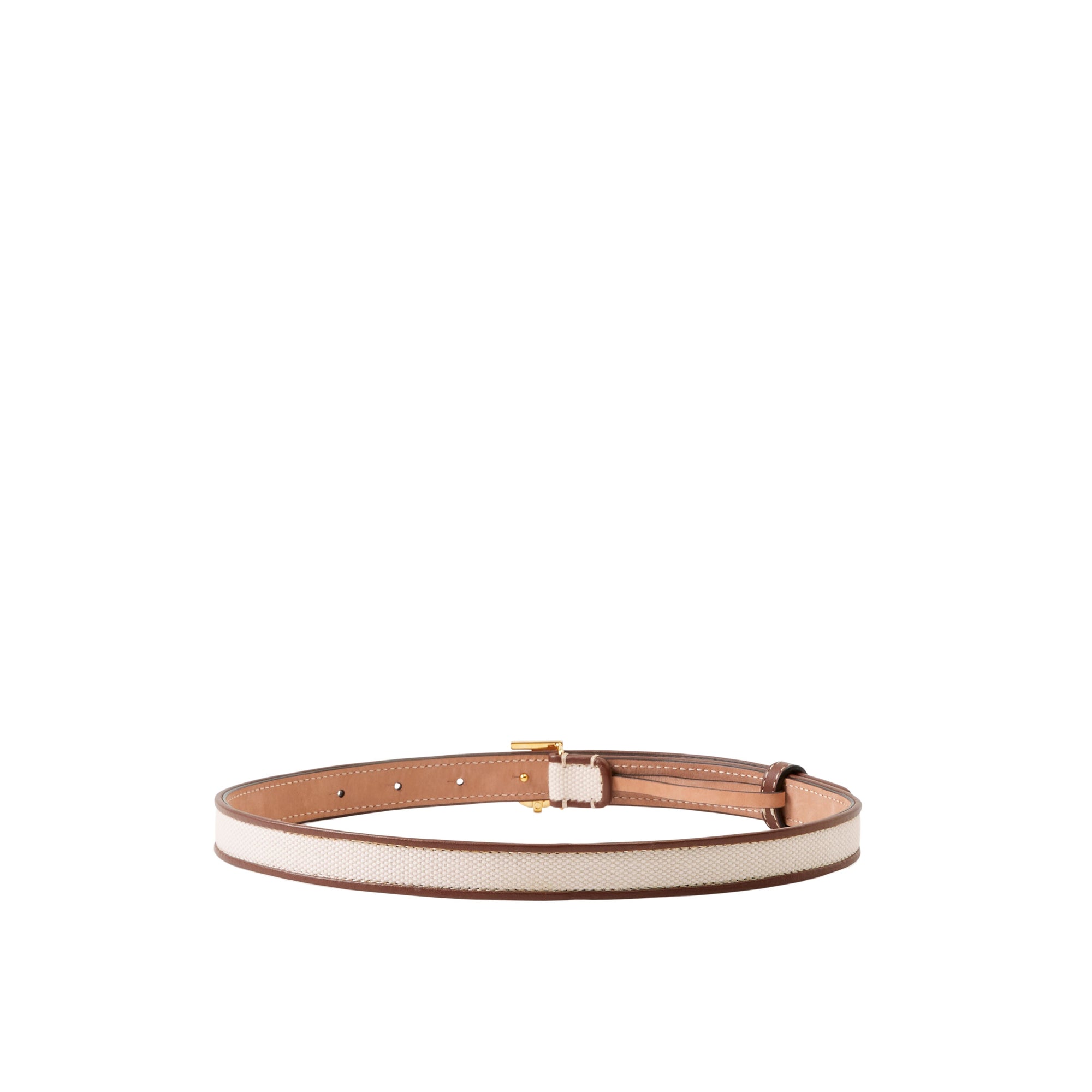 Ceinture TB à plaque en toile et cuir - Natural & Tan