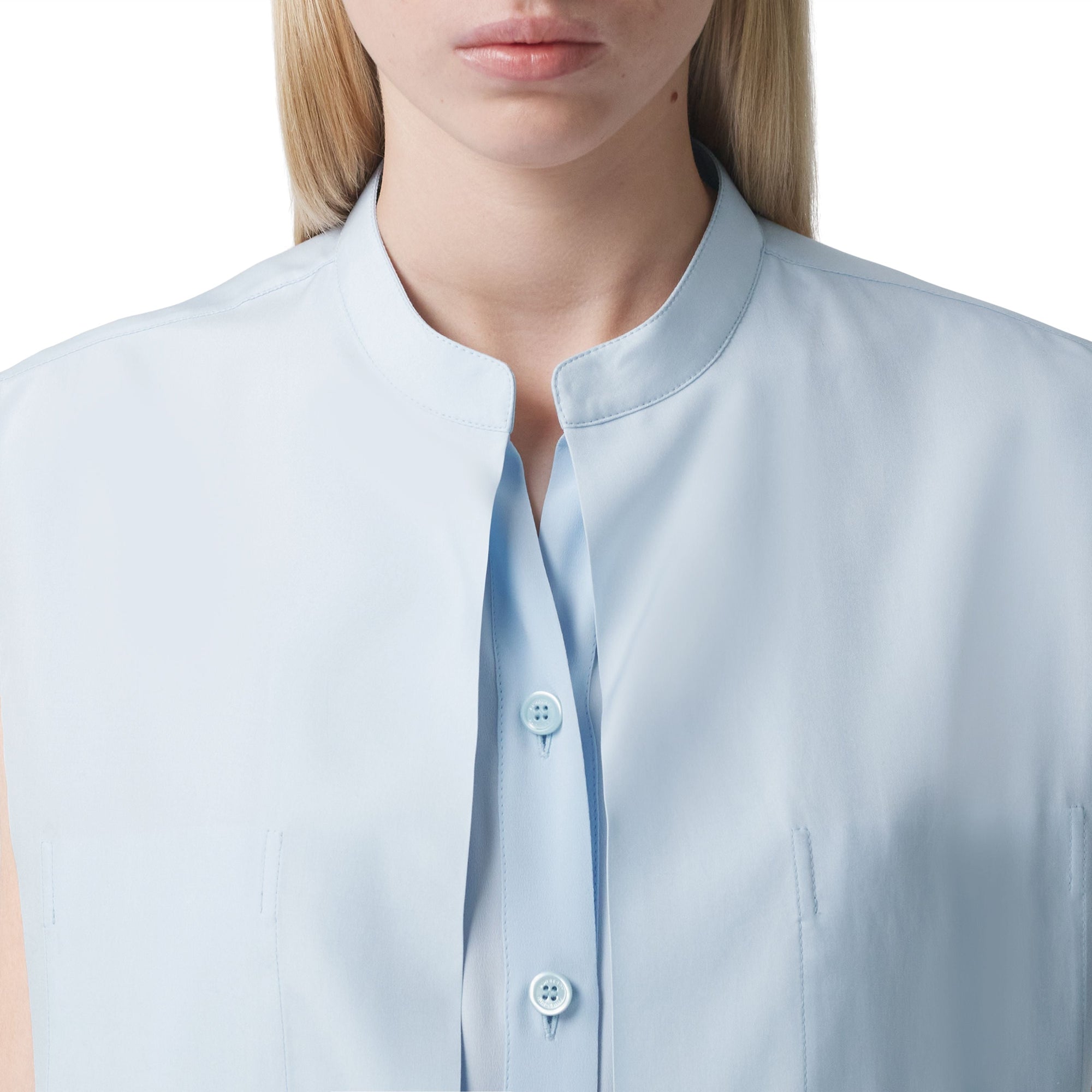 Chemise sans manches en crêpe de soie de Chine avec logo - Pale Blue