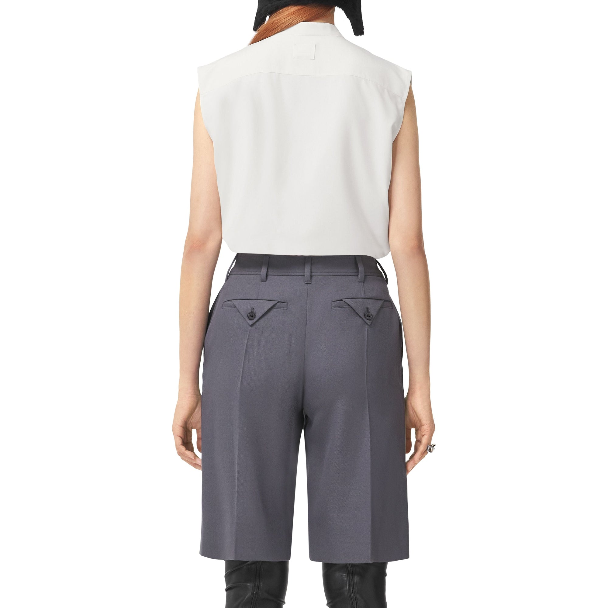 Chemise sans manches en crêpe de soie de Chine avec logo - Neutral White