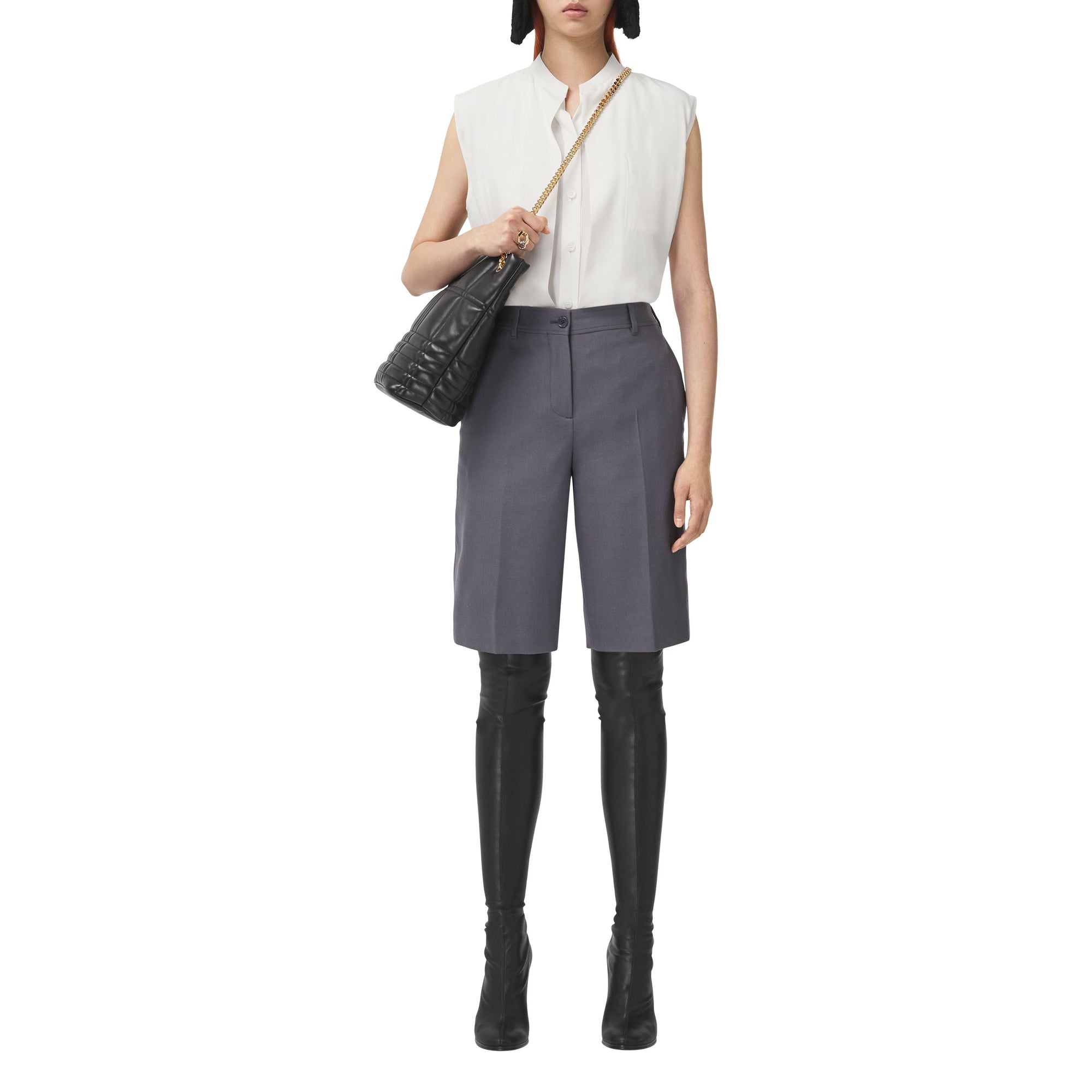 Chemise sans manches en crêpe de soie de Chine avec logo - Neutral White