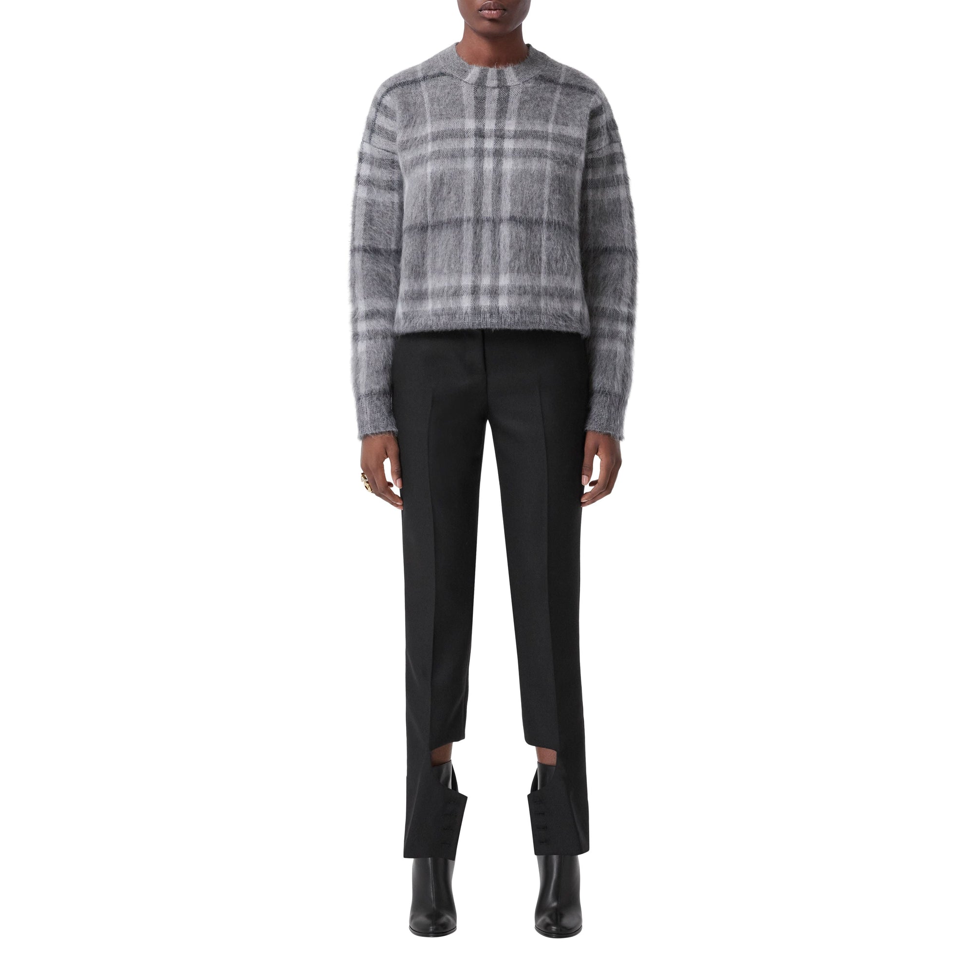 Pull en jacquard de mohair et soie mélangés Check - Shale Grey