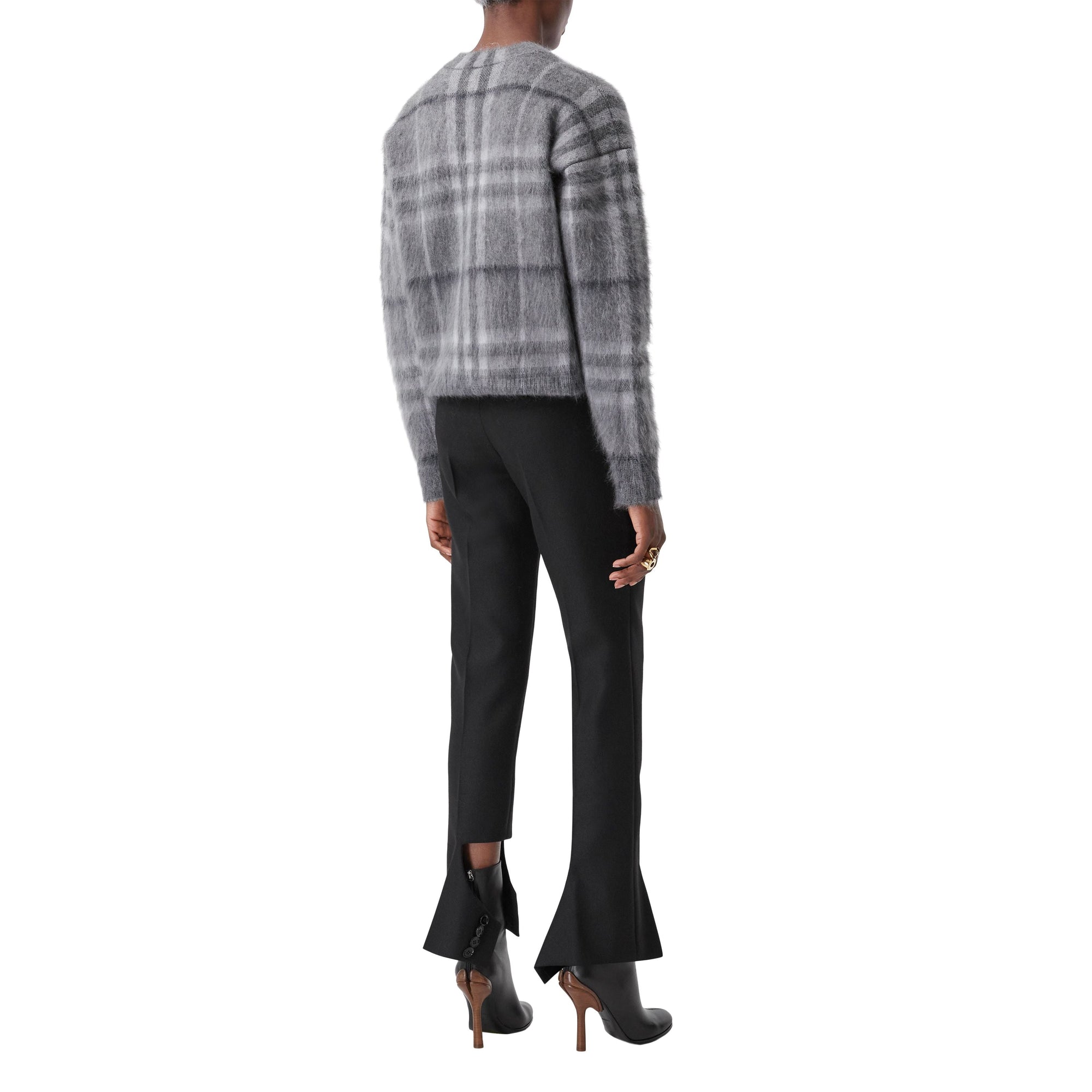 Pull en jacquard de mohair et soie mélangés Check - Shale Grey