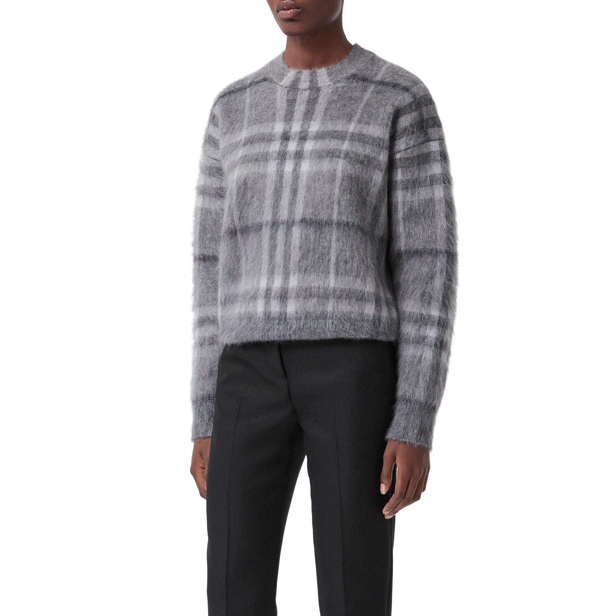 Pull en jacquard de mohair et soie mélangés Check - Shale Grey