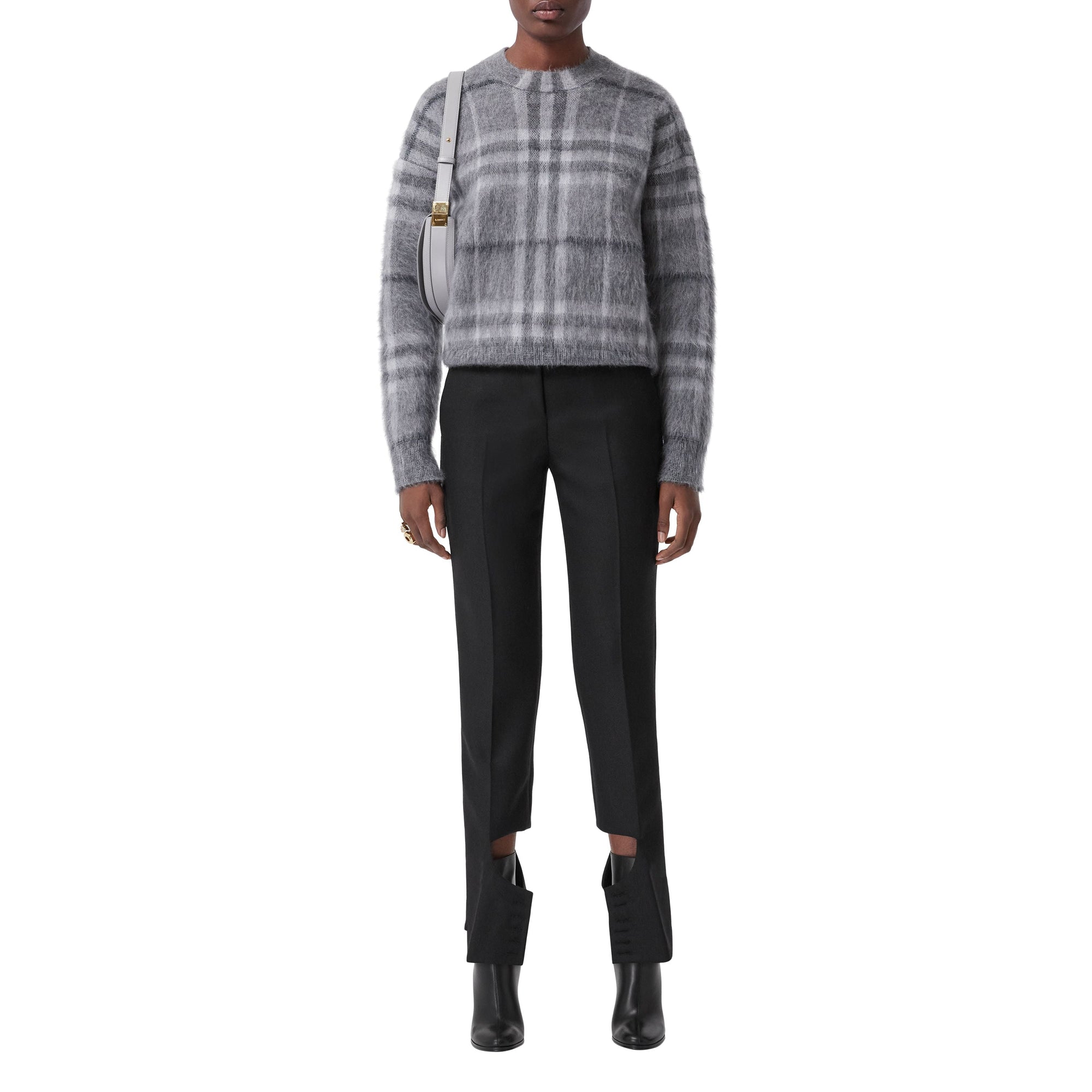 Pull en jacquard de mohair et soie mélangés Check - Shale Grey