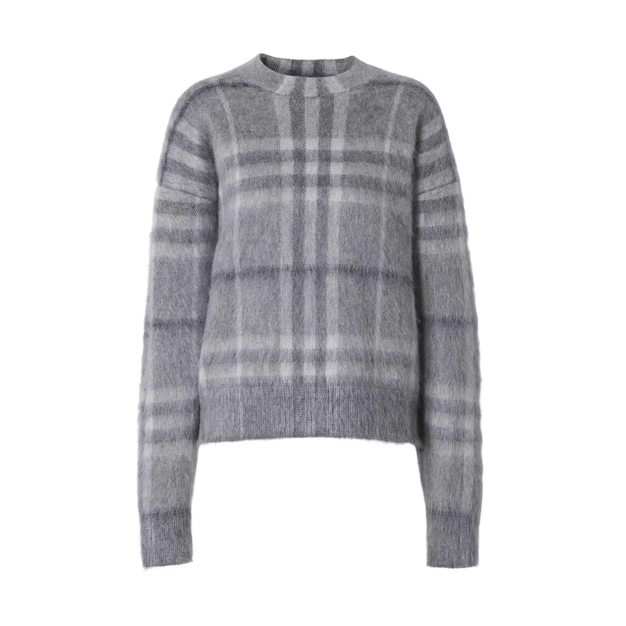 Pull en jacquard de mohair et soie mélangés Check - Shale Grey