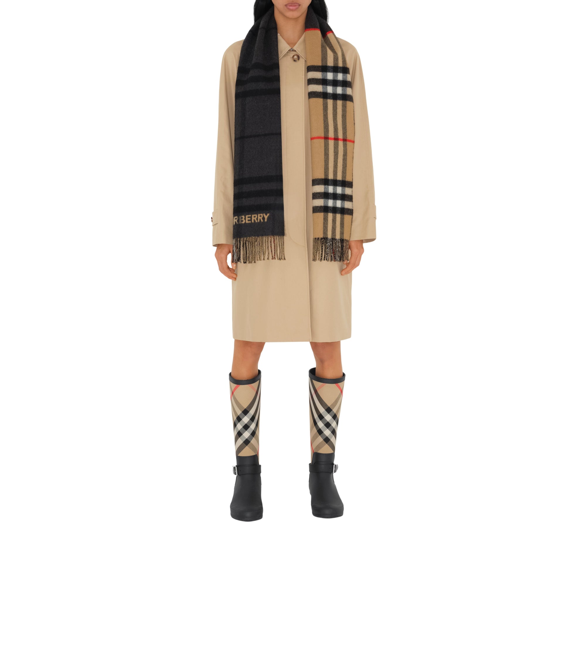 Écharpe en cachemire à motif check - Archive Beige & Black