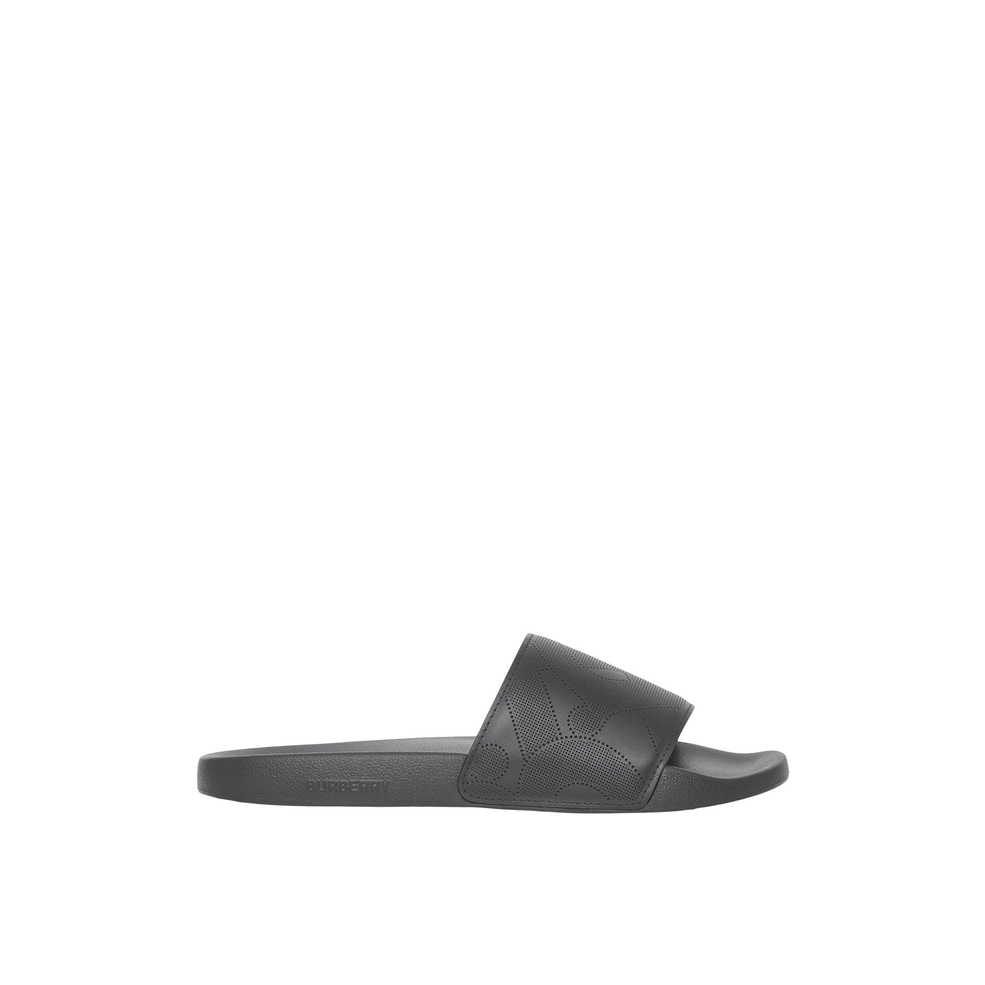 Mules plates en cuir perforé - Black