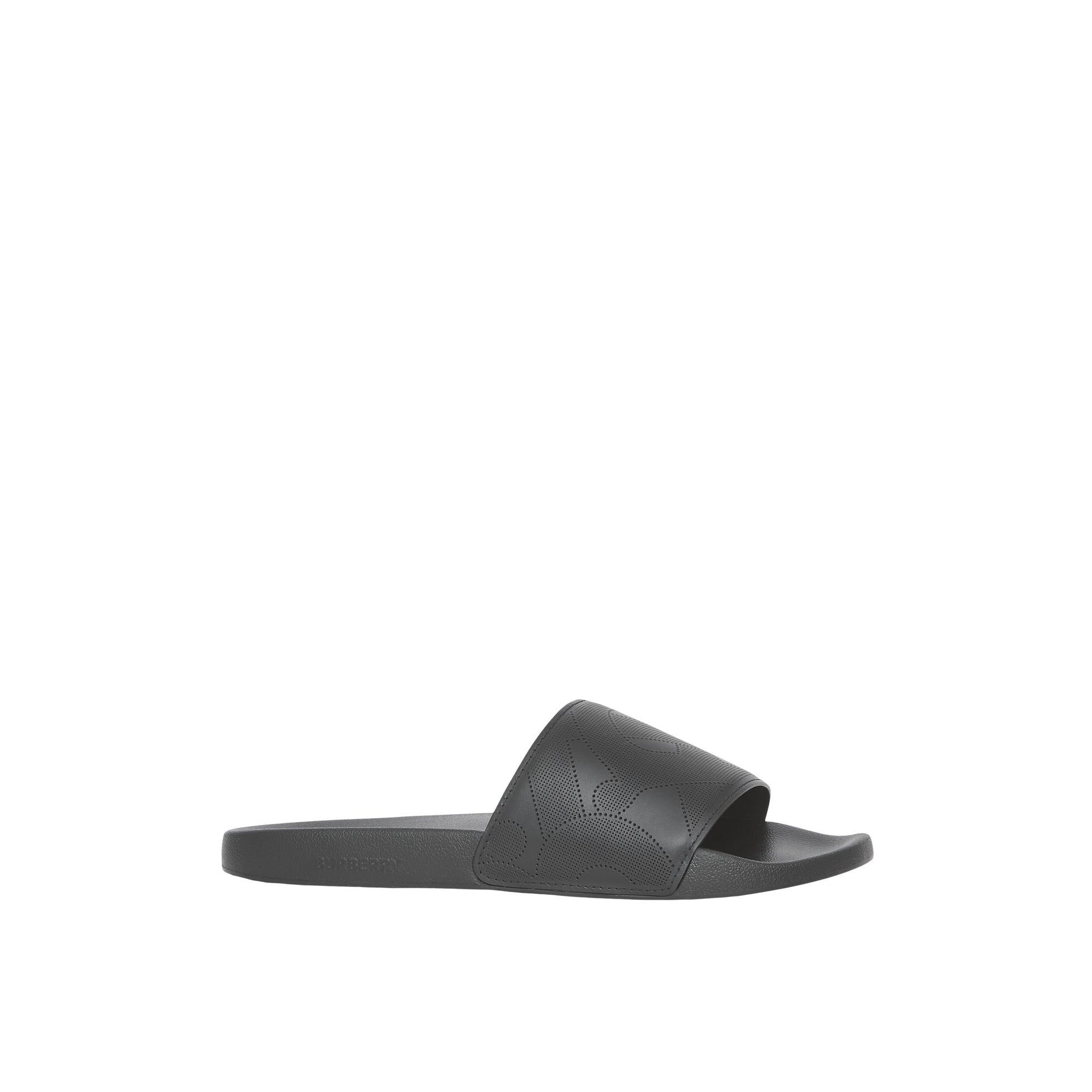 Mules plates en cuir perforé - Black