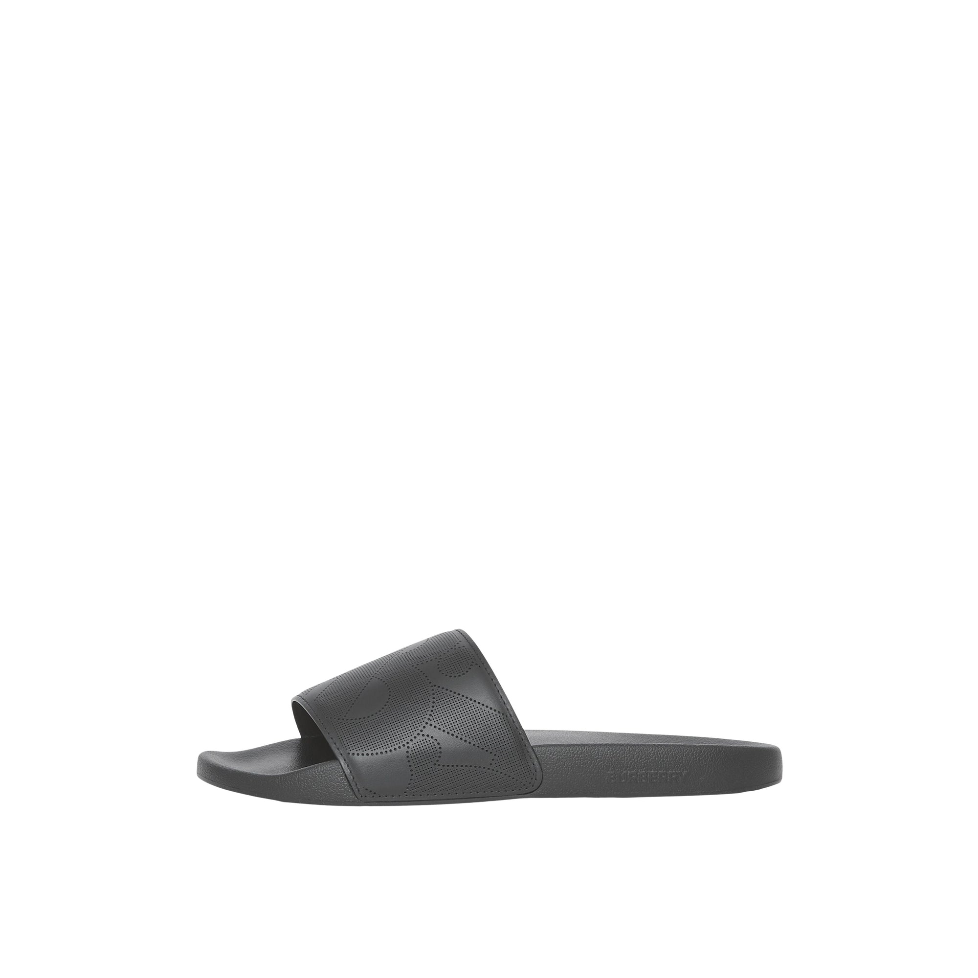 Mules plates en cuir perforé - Black