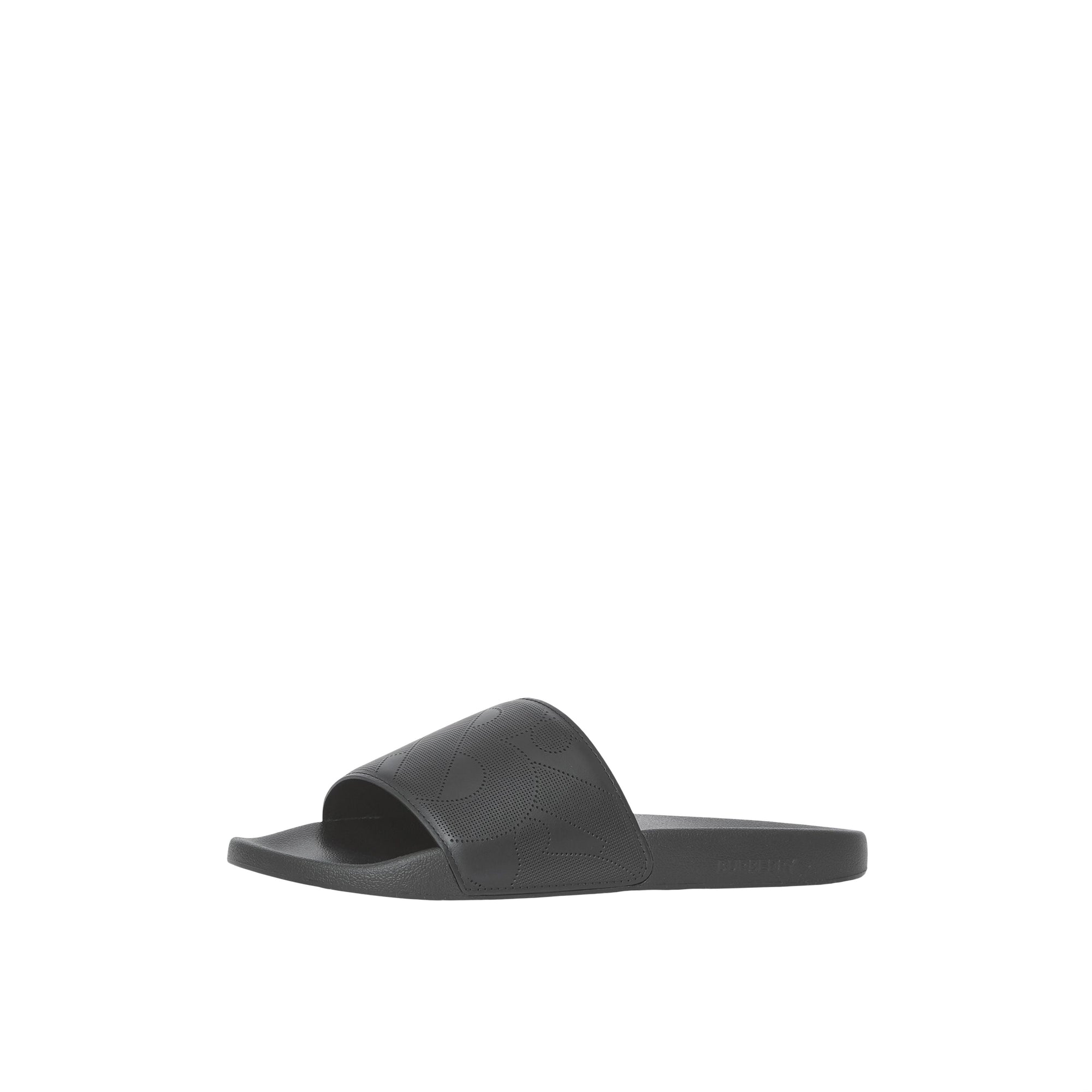 Mules plates en cuir perforé - Black