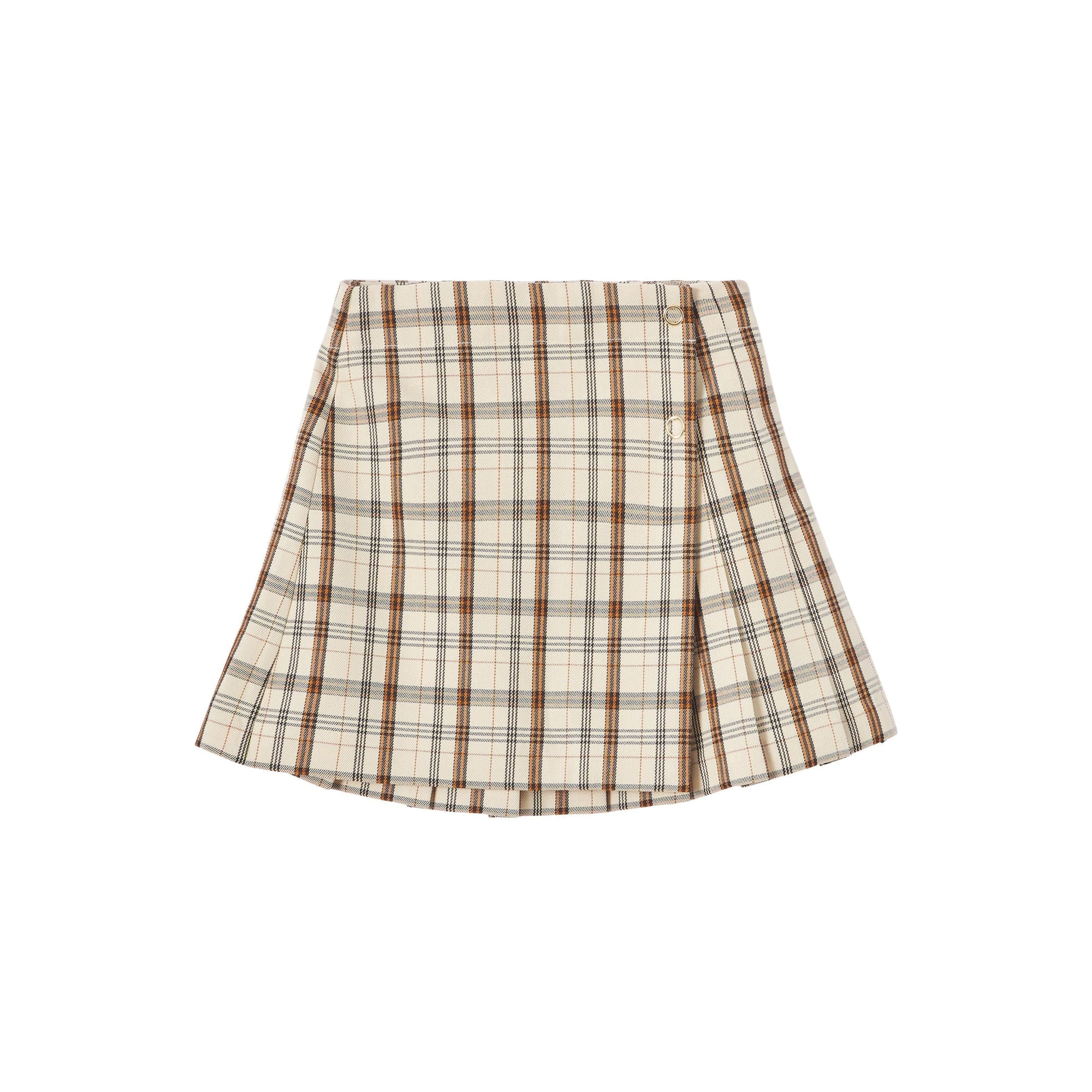 Jupe plissée en laine à motif check à logo - Beige Check